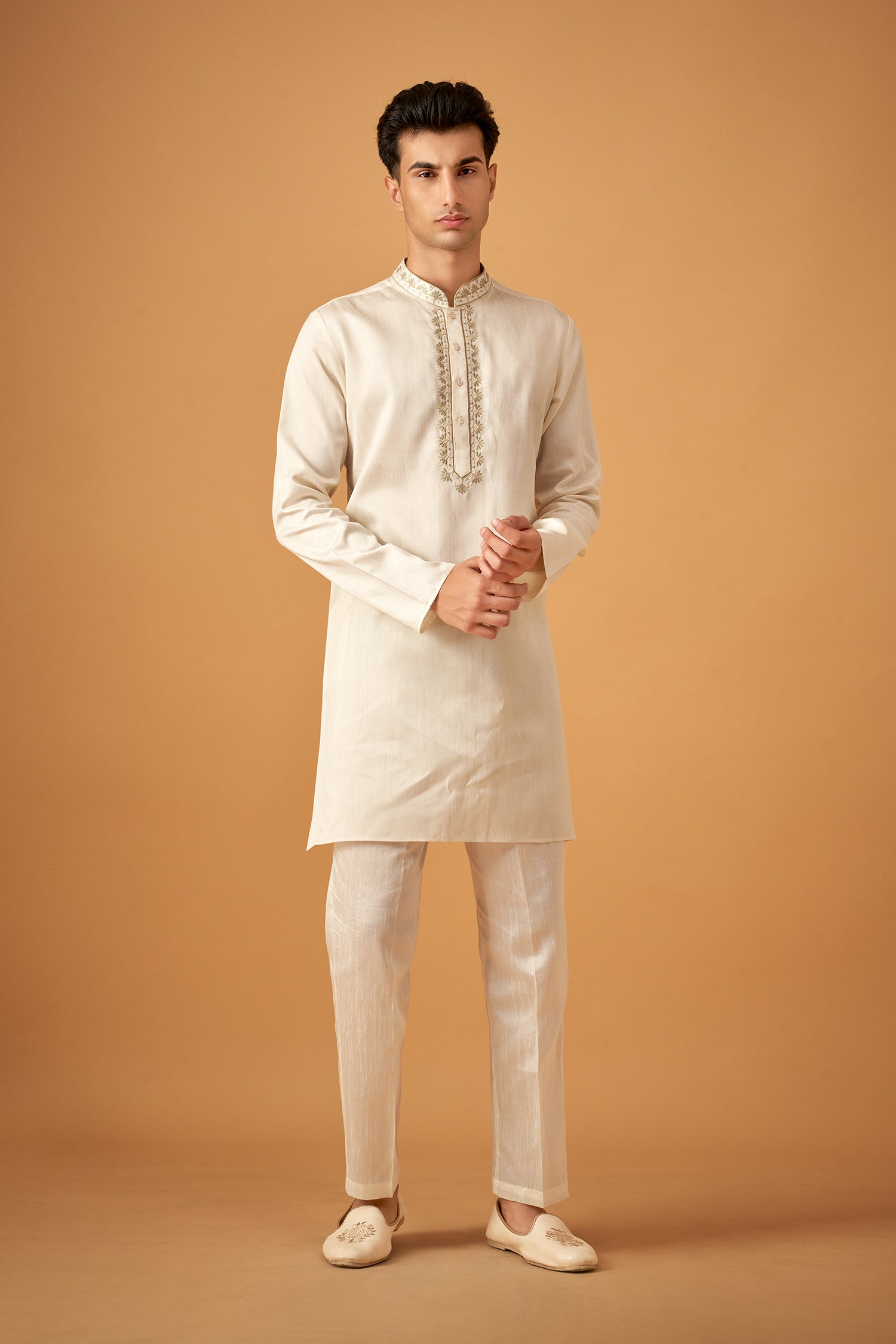Green Embroidered Sherwani Jacket And Kurta Set