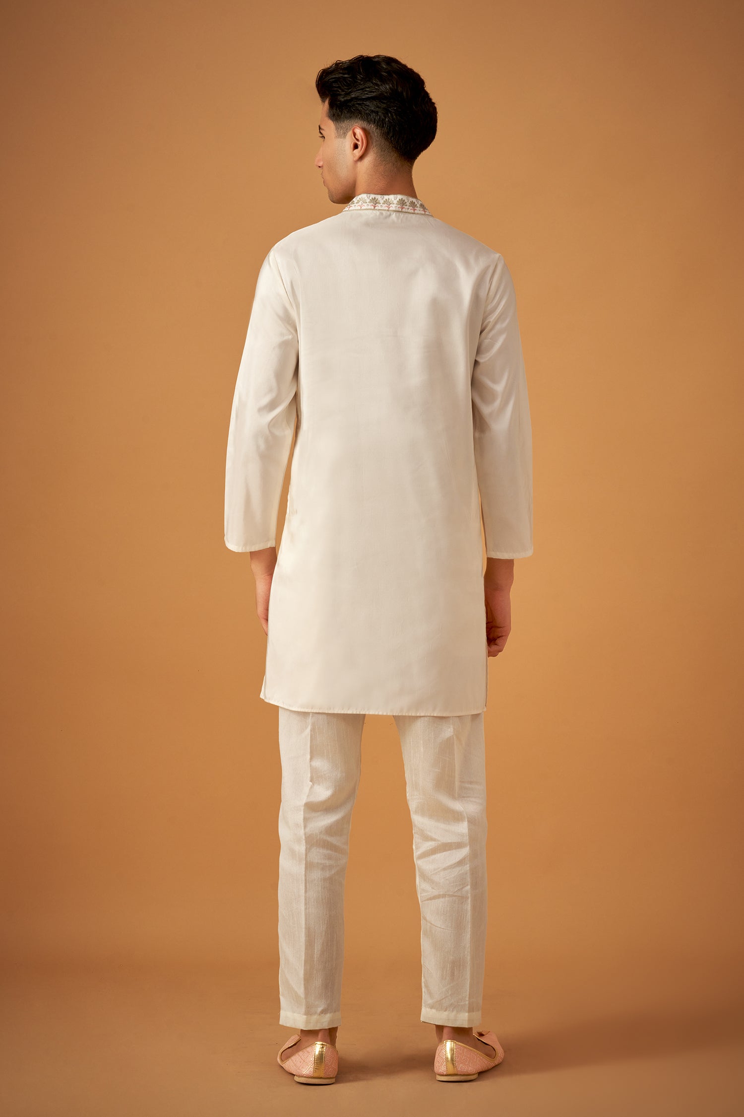 Offwhite Embroidered Sherwani Jacket And Kurta Set