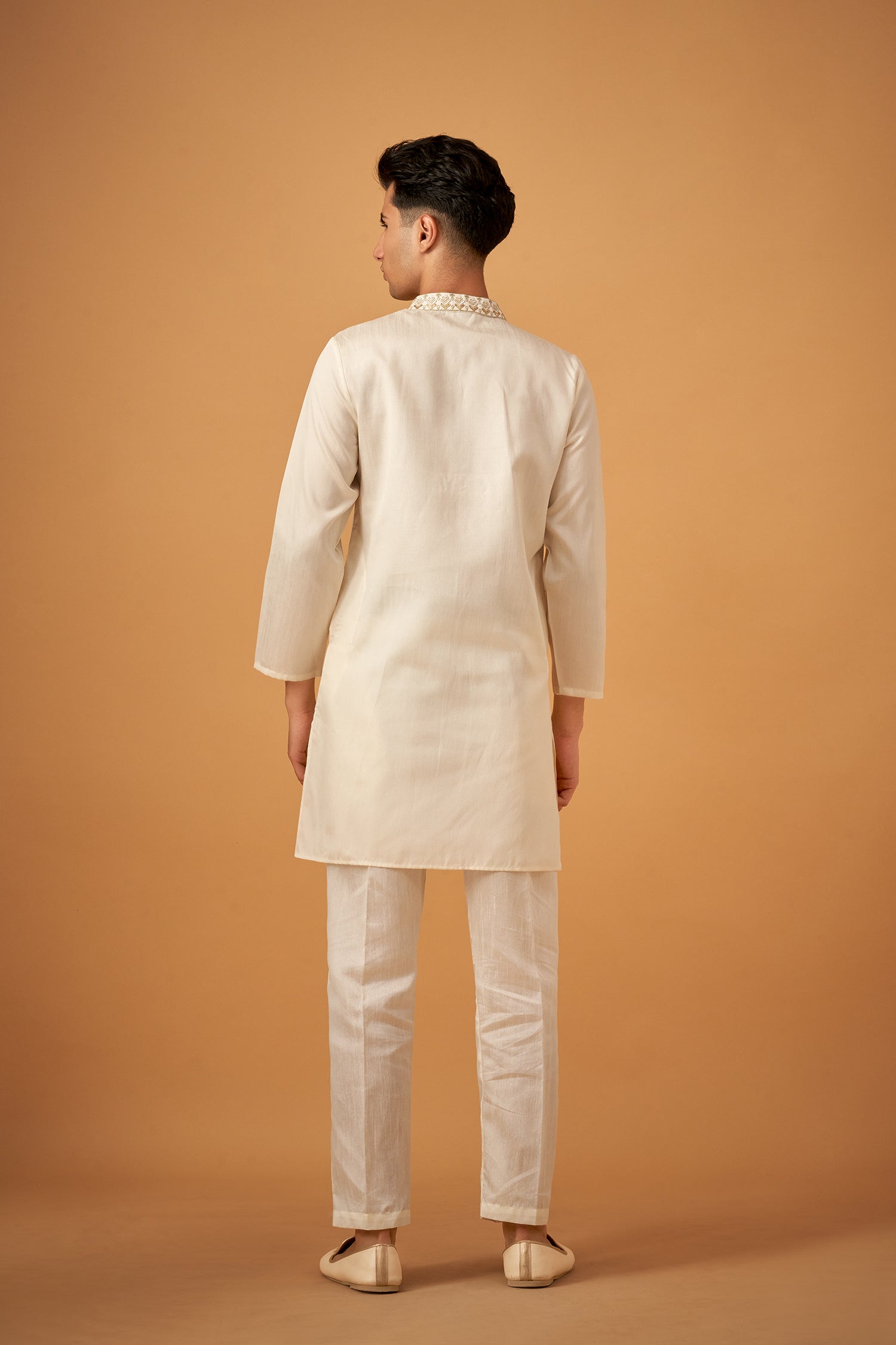 Cream Color Embroidered Sherwani Jacket And Kurta Set