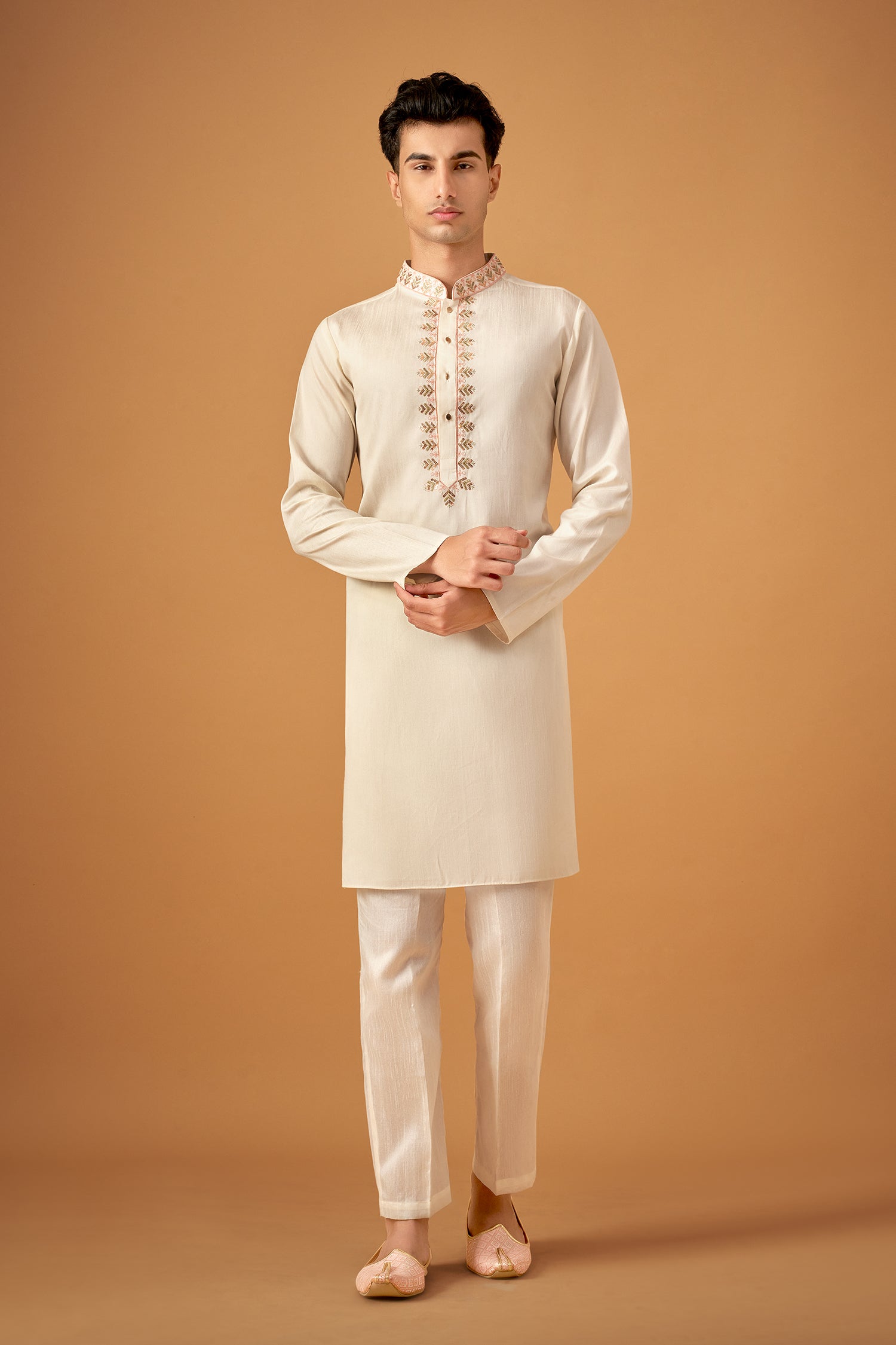 Blush Pink Embroidered Sherwani Jacket And Kurta Set