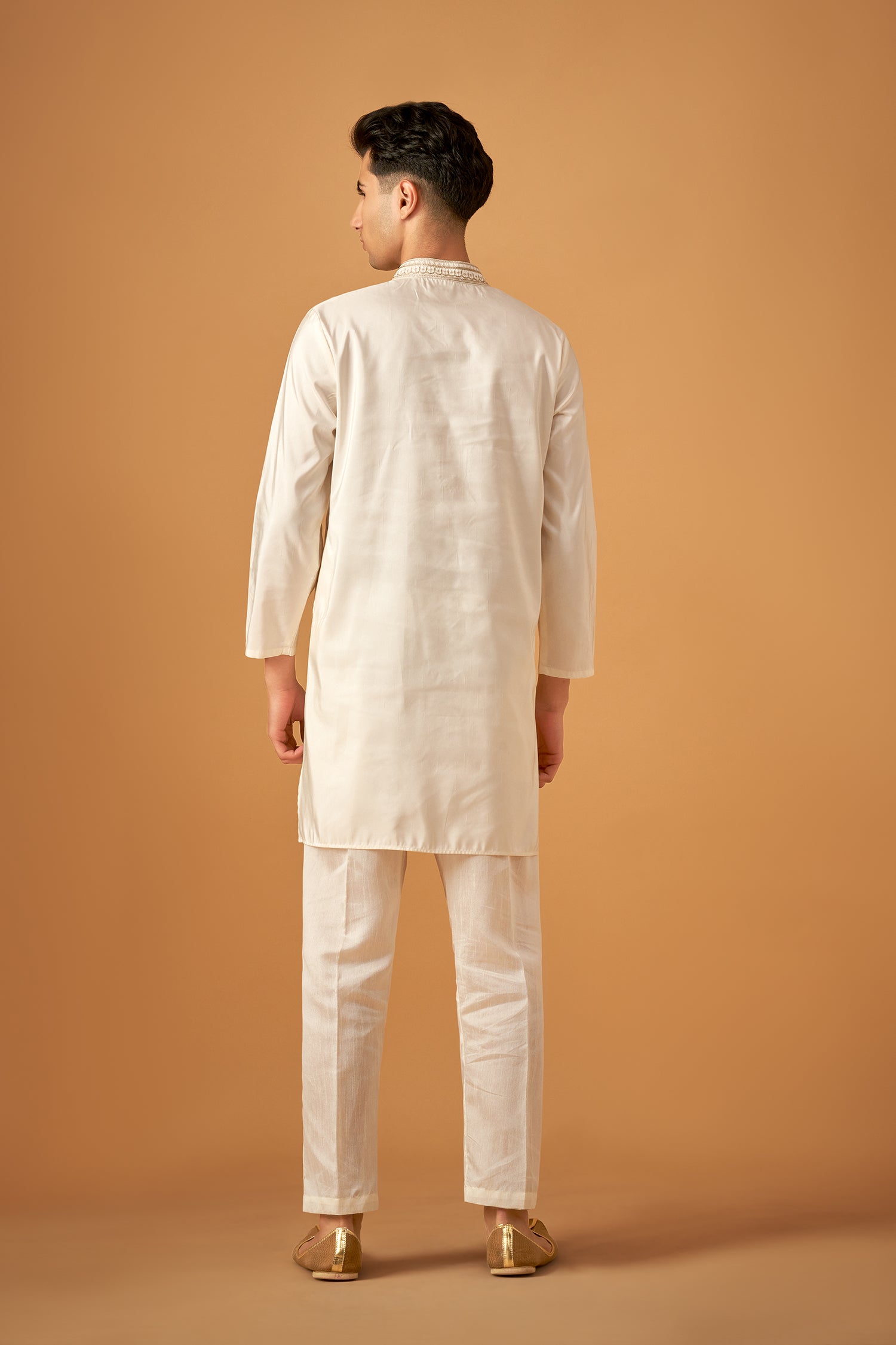 Offwhite Embroidered Sherwani Jacket And Kurta Set
