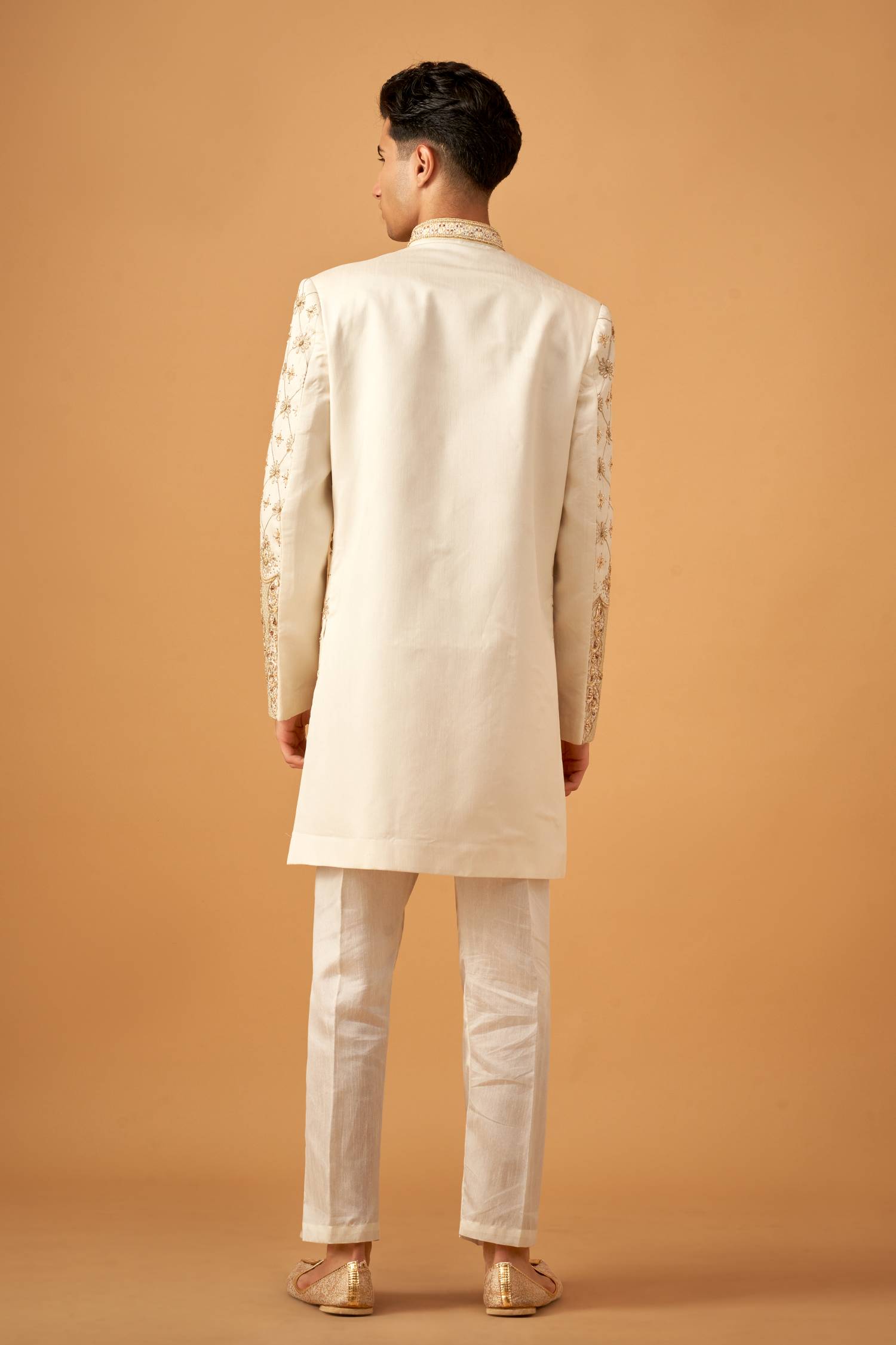 Olive Floral Embroidered Sherwani Set With Hand Work