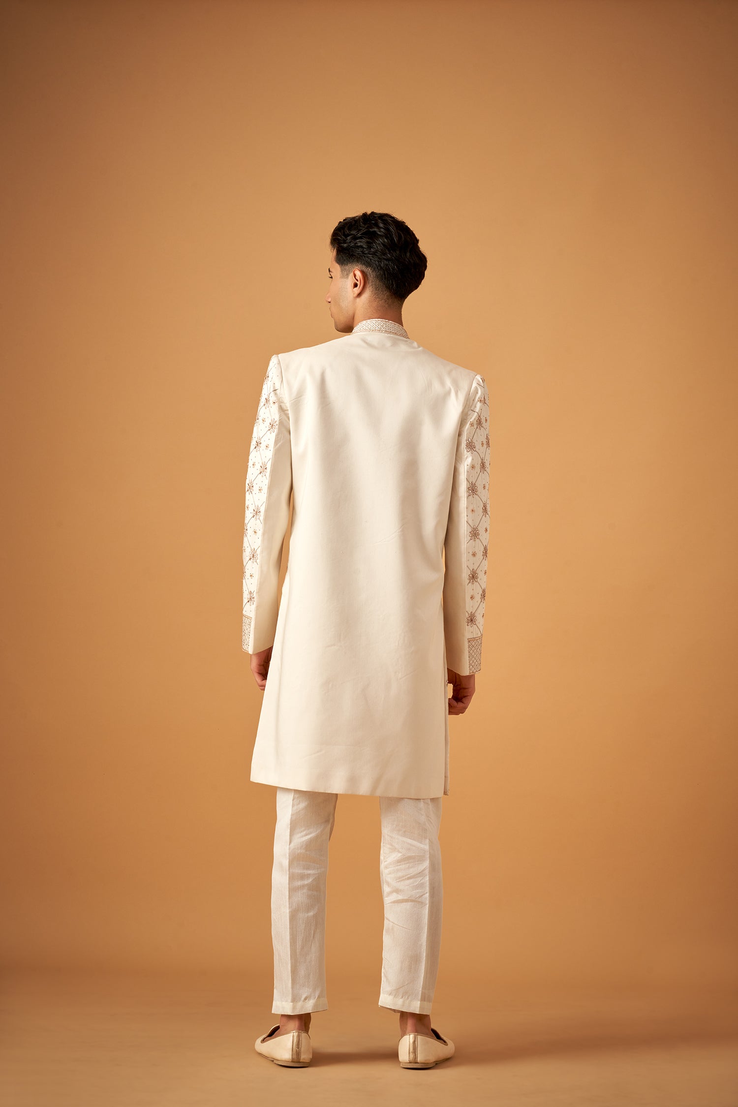 Pink Floral Embroidered Sherwani Set With Hand Work