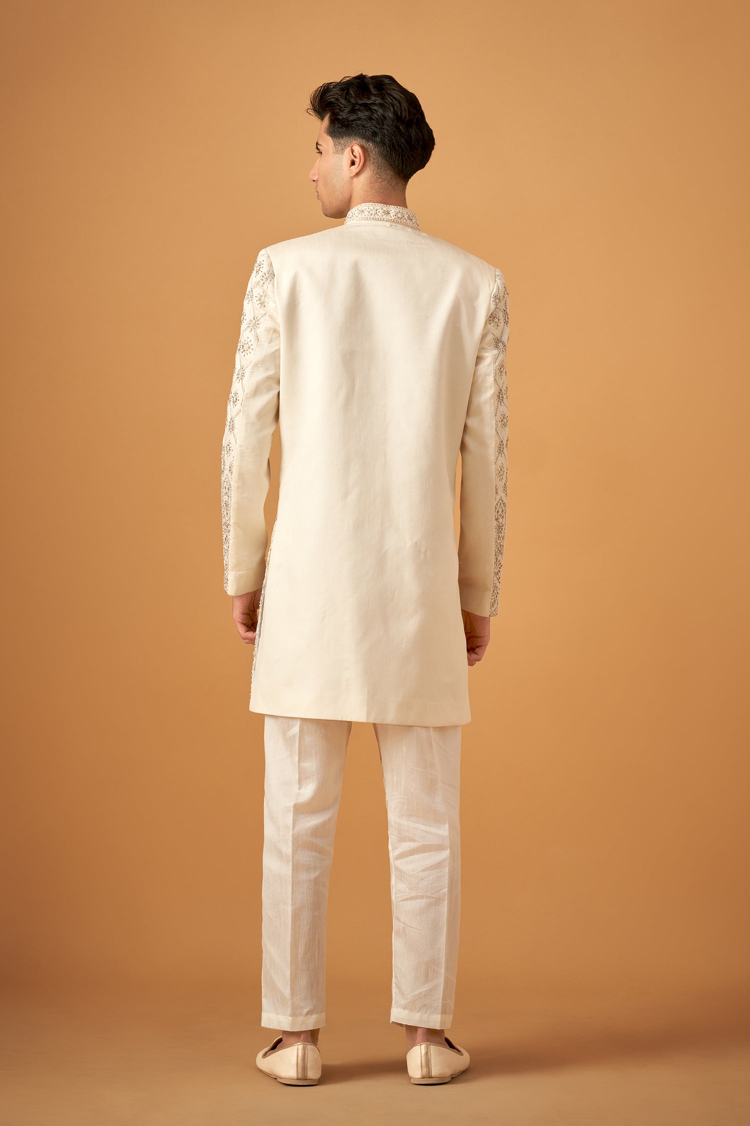 Offwhite Floral Embroidered Sherwani With Handwork