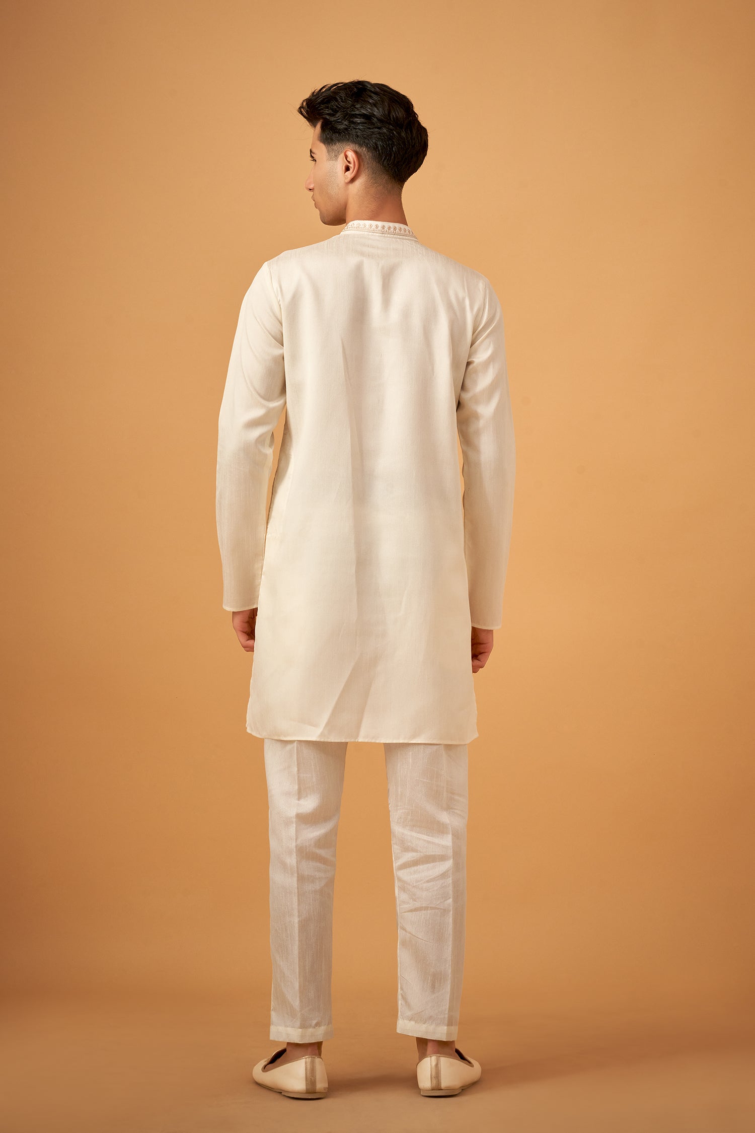 Offwhite Embroidered Sherwani Jacket And Kurta Set