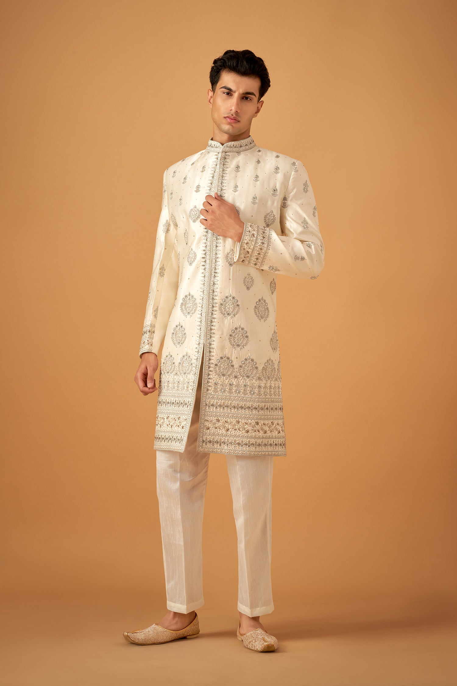Ice Blue Sherwani Set With Handwork