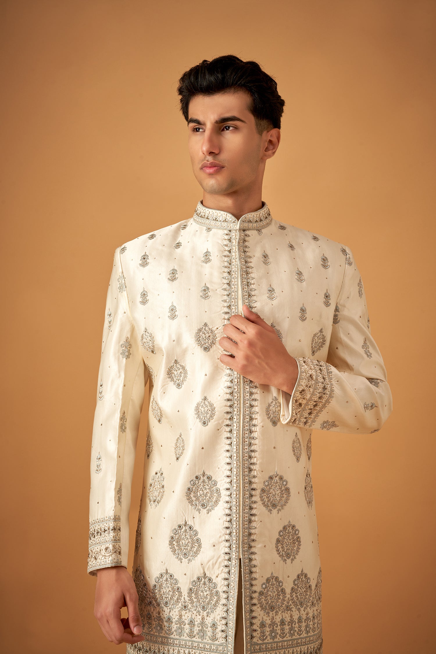 Ice Blue Sherwani Set With Handwork
