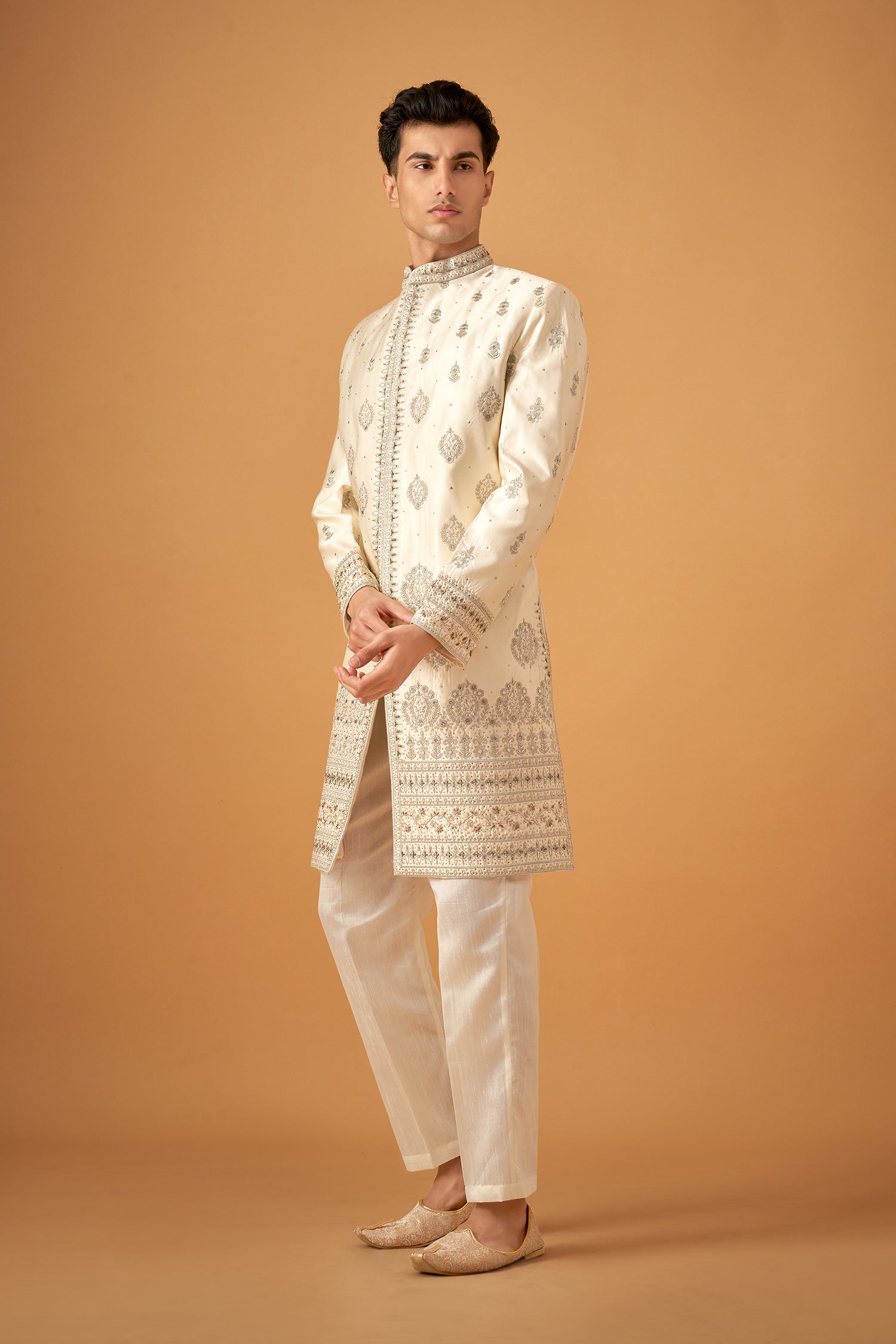 Ice Blue Sherwani Set With Handwork