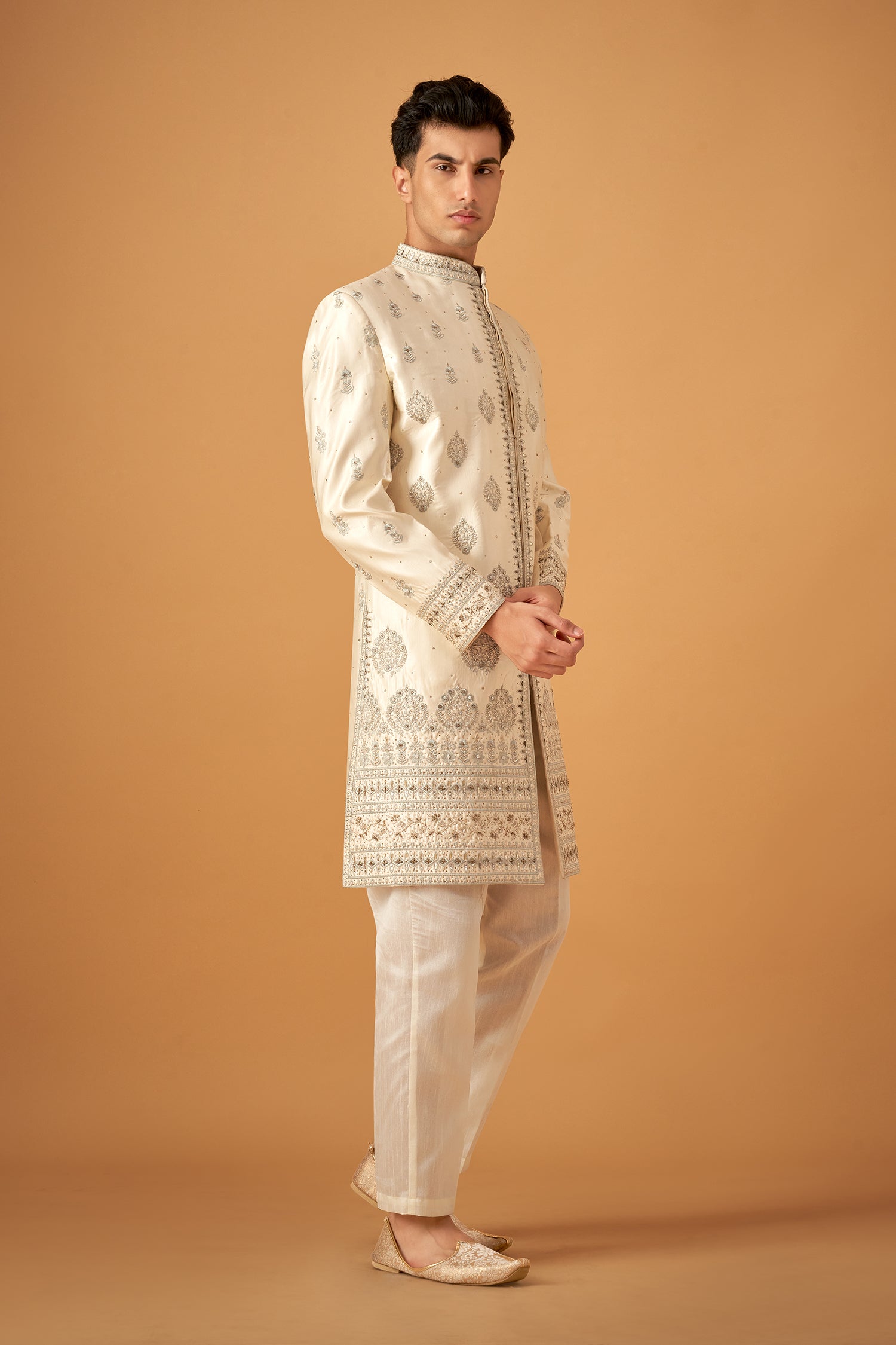 Ice Blue Sherwani Set With Handwork