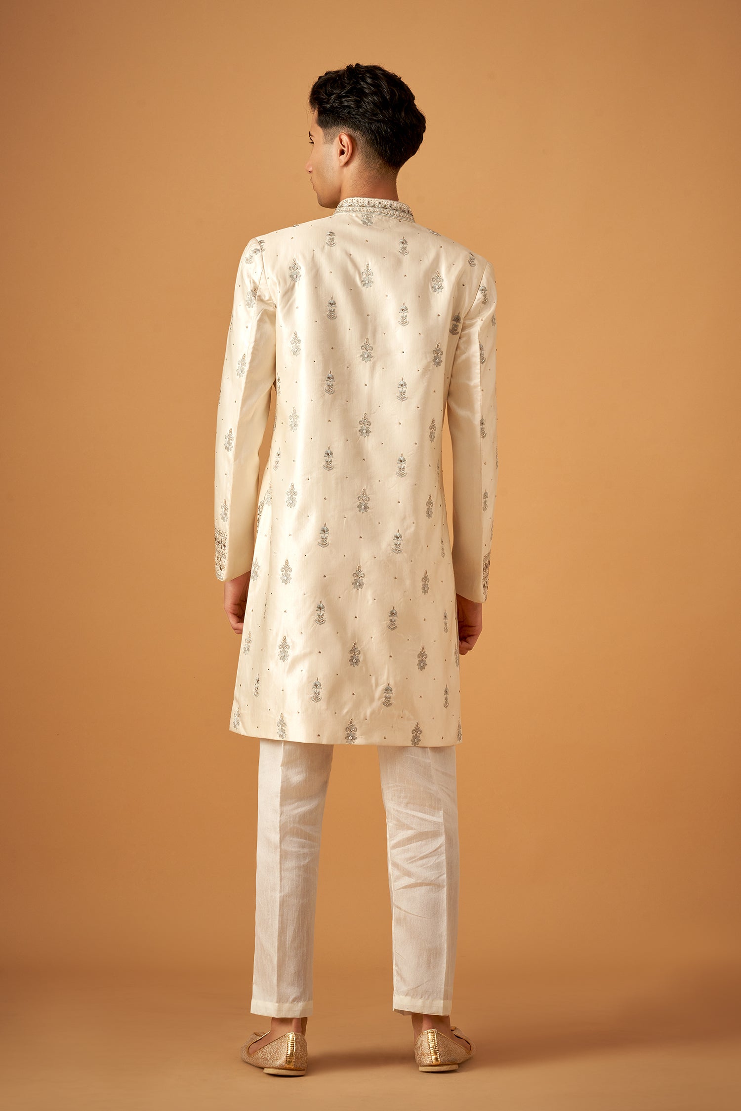 Ice Blue Sherwani Set With Handwork
