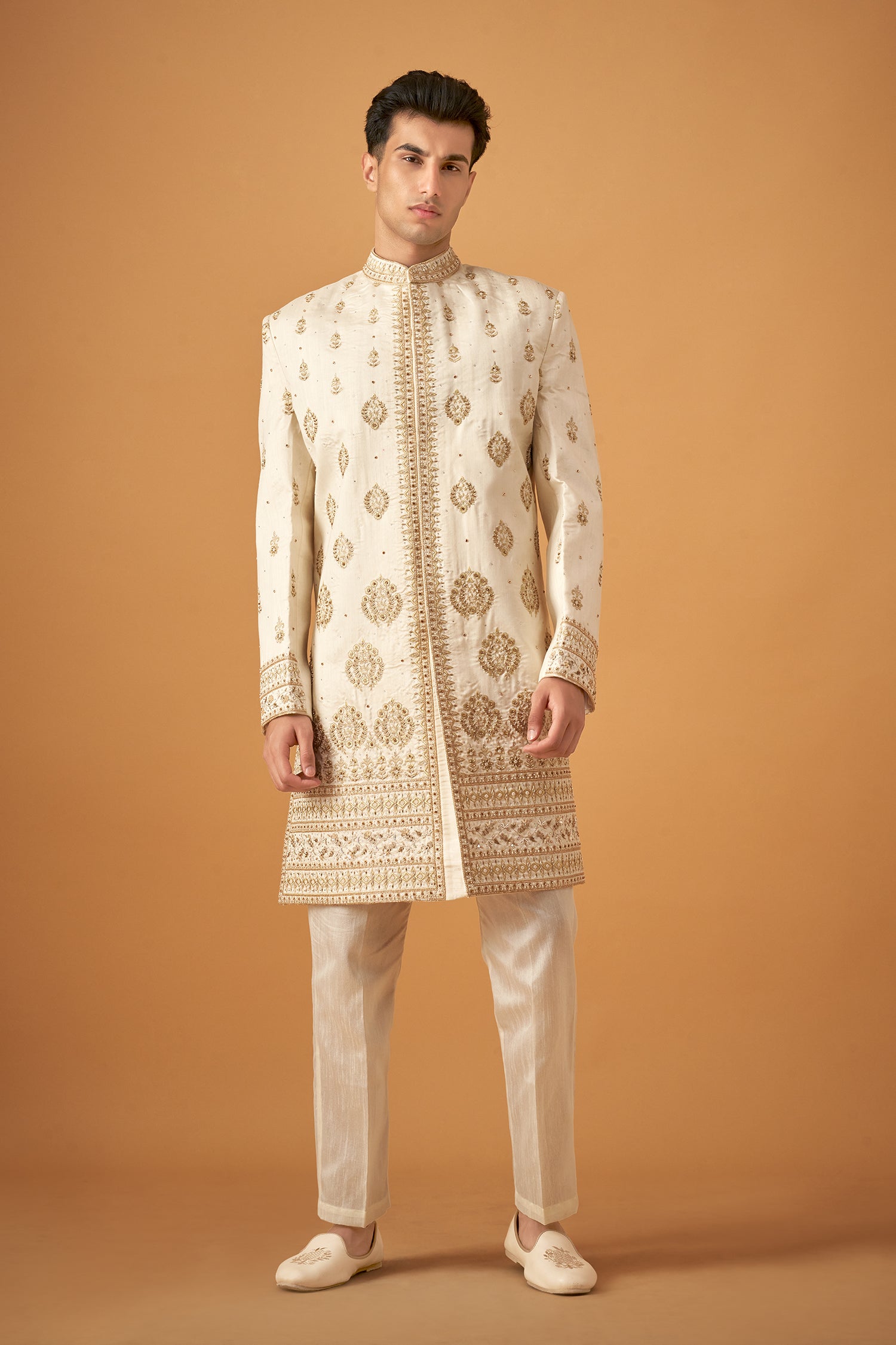 Offwhite Embroidered Sherwani With Handwork