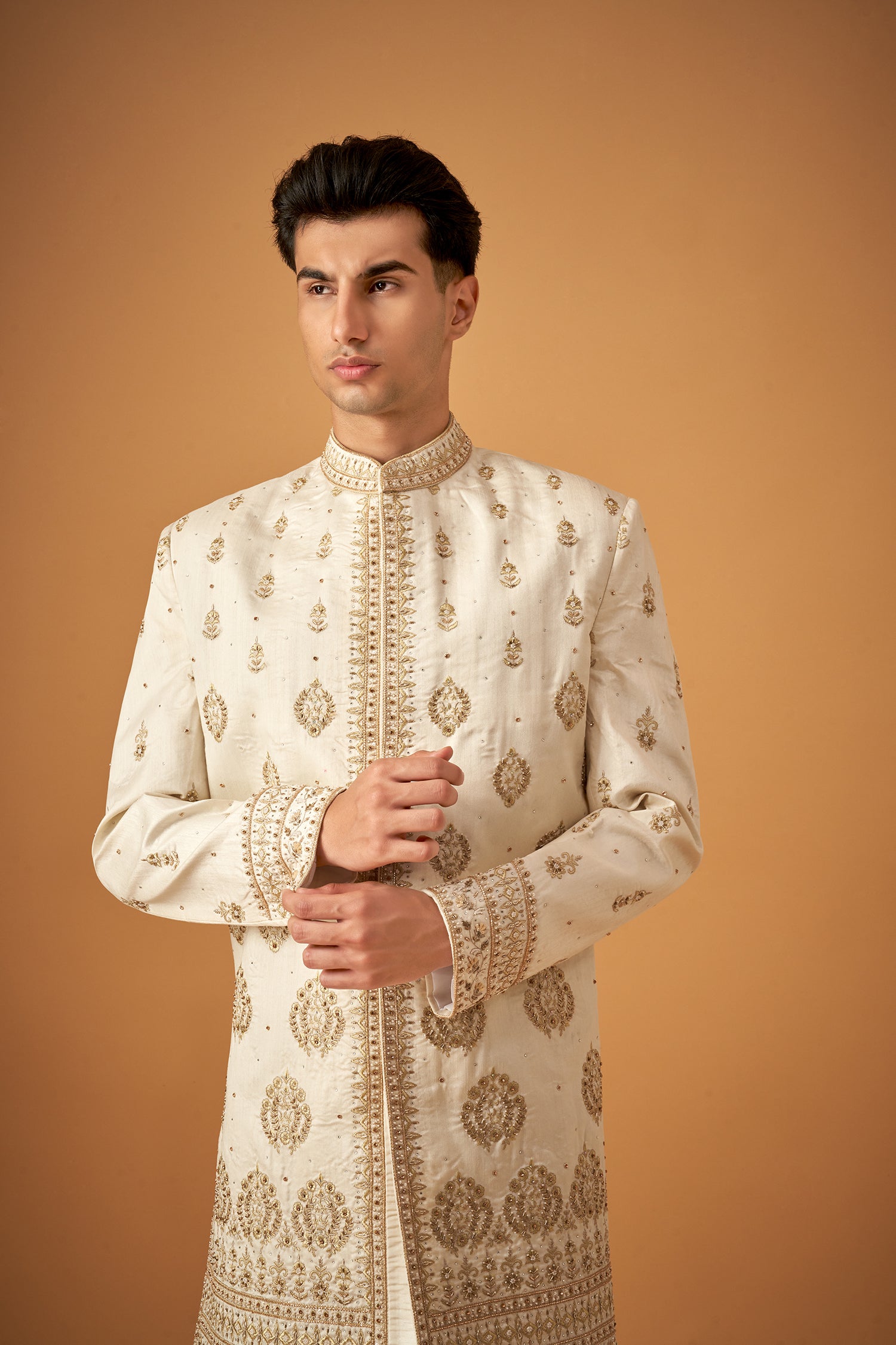 Offwhite Embroidered Sherwani With Handwork