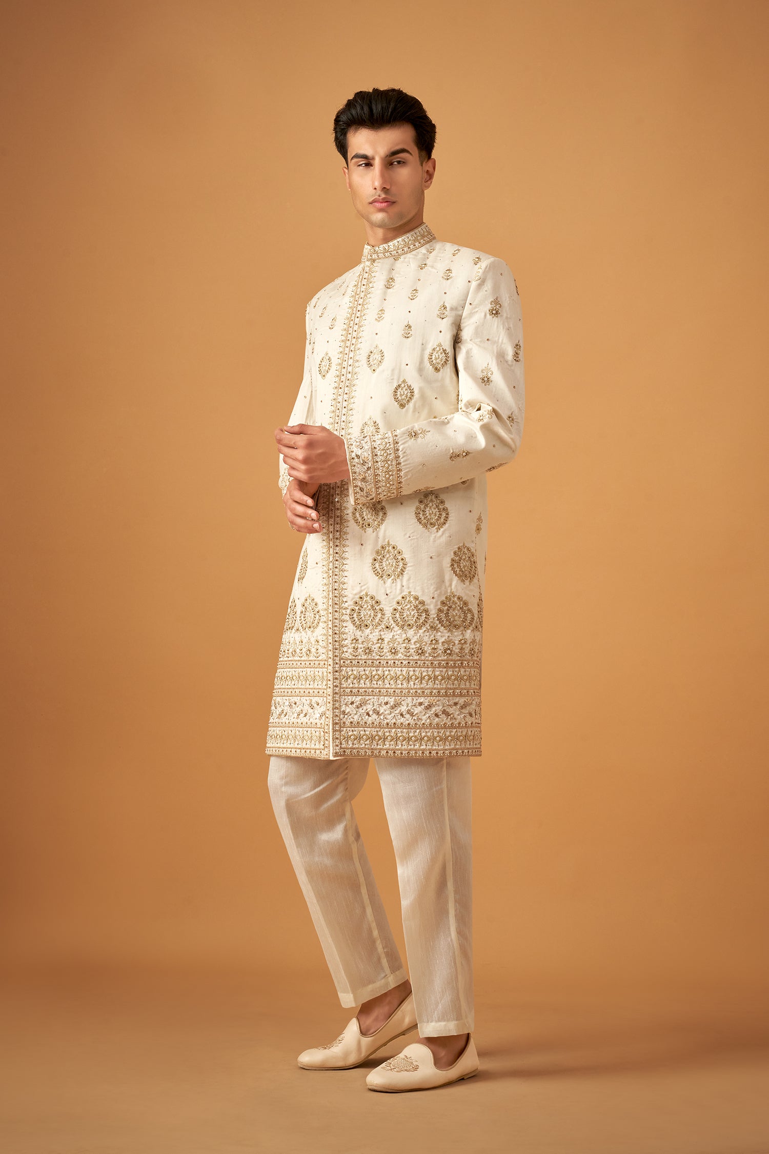 Offwhite Embroidered Sherwani With Handwork
