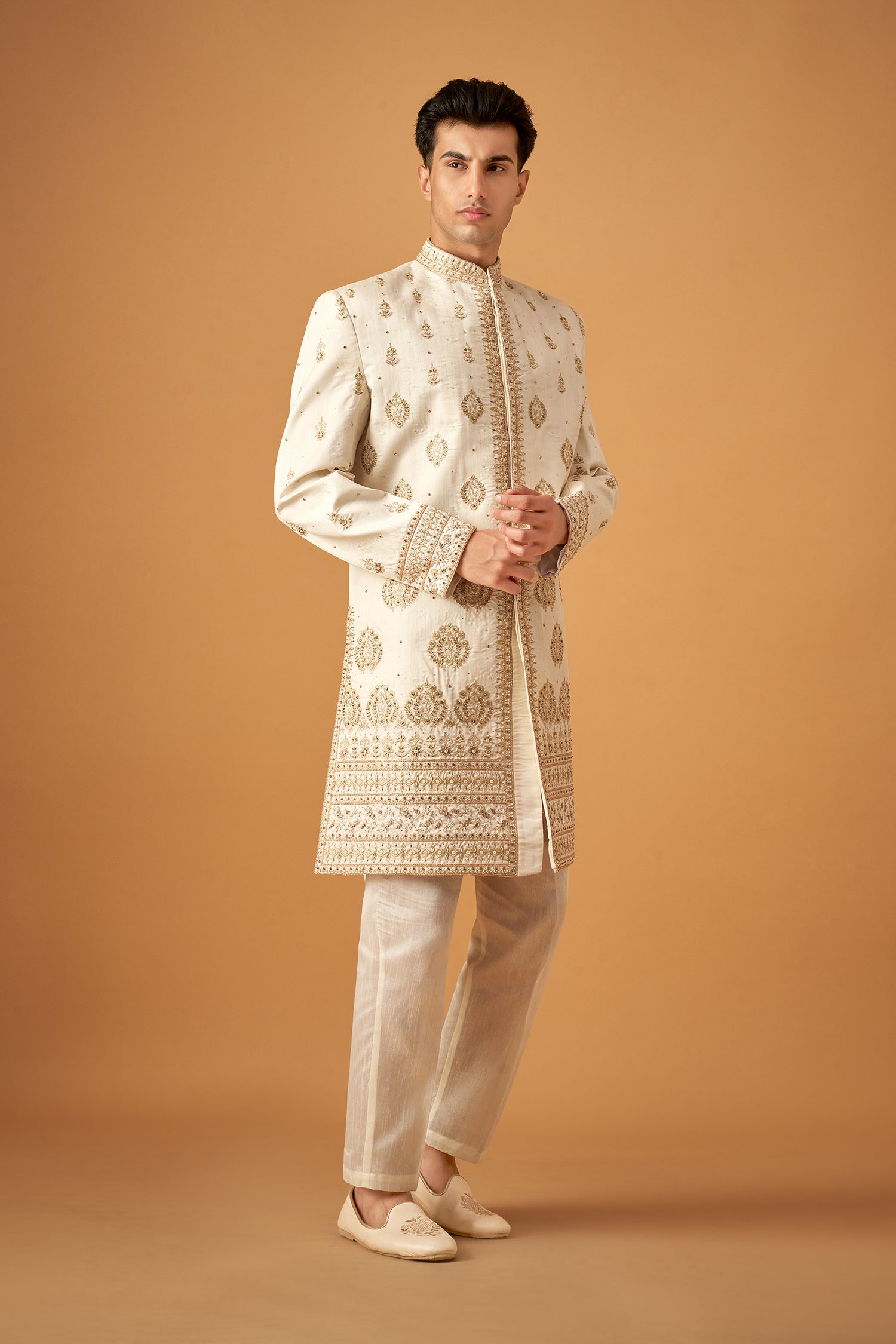 Offwhite Embroidered Sherwani With Handwork