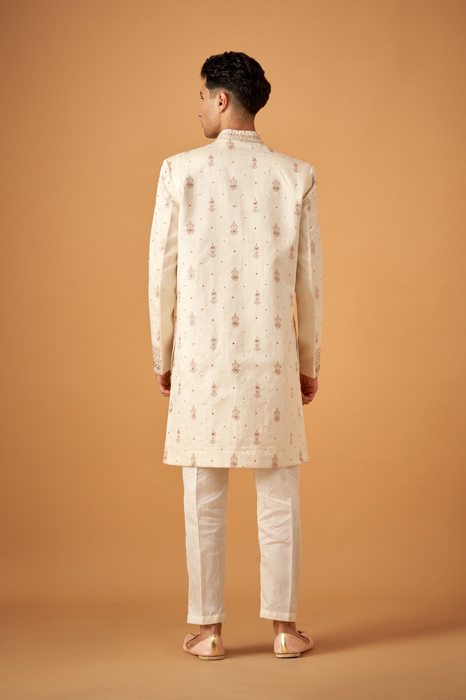 Snow White Embroidered Sherwani With Handwork