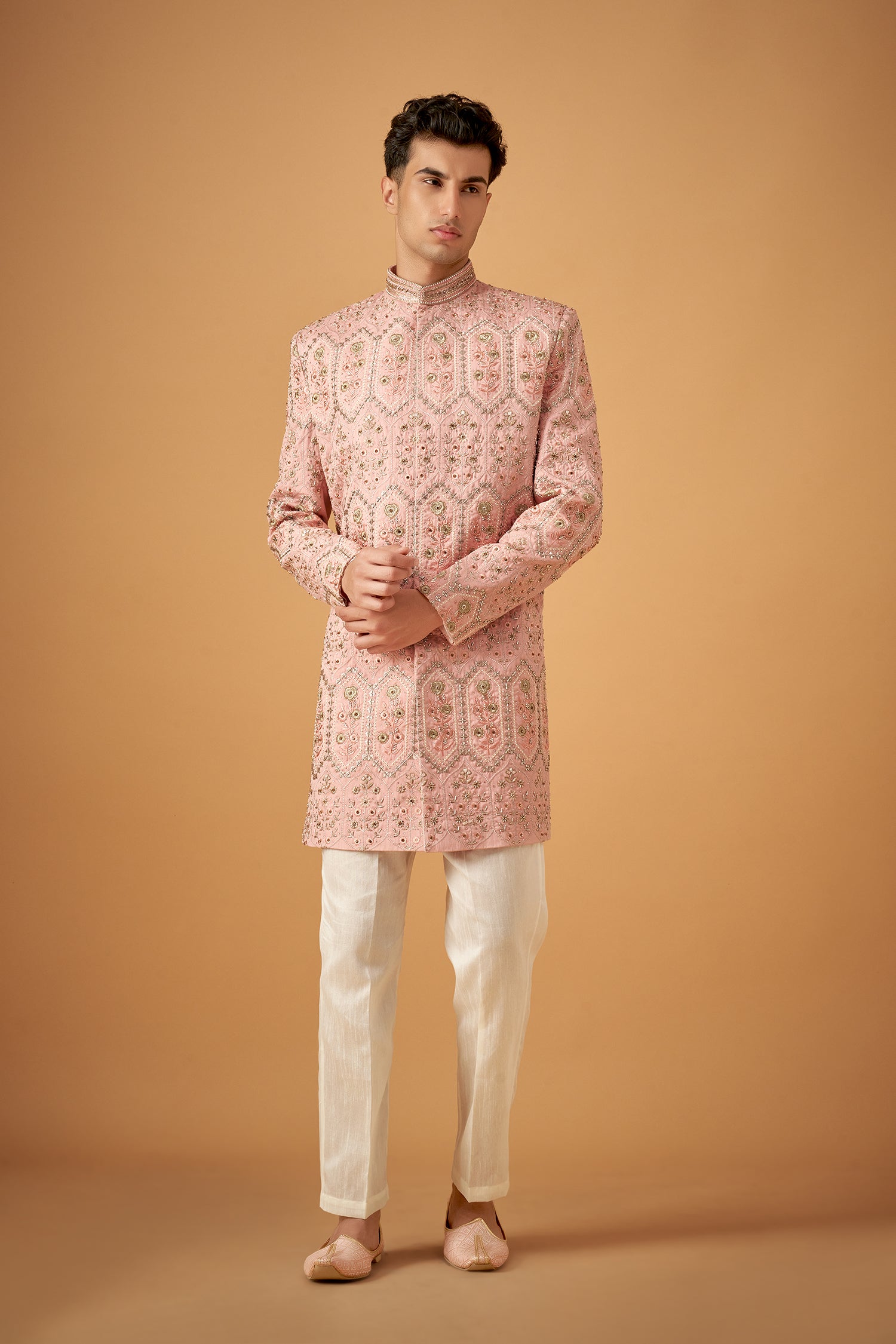 Pink Hand Embroidered Sherwani