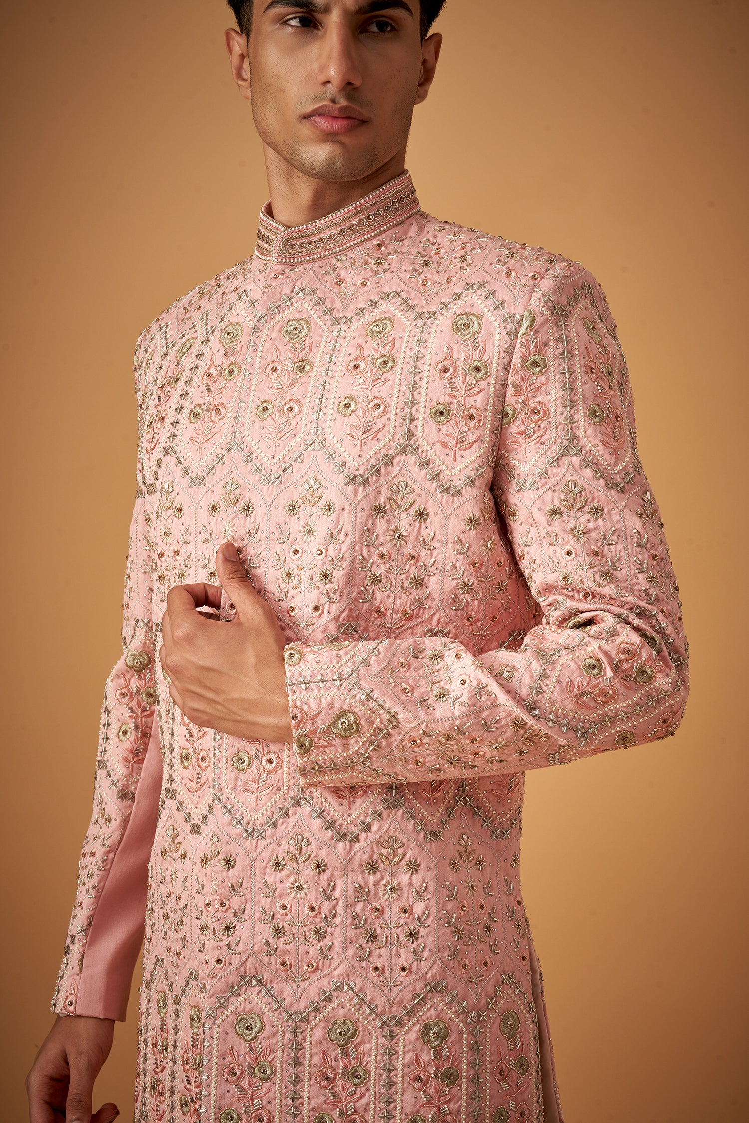 Pink Hand Embroidered Sherwani