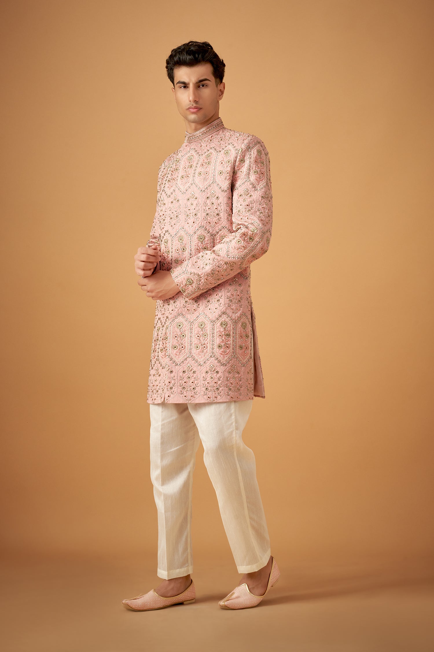 Pink Hand Embroidered Sherwani