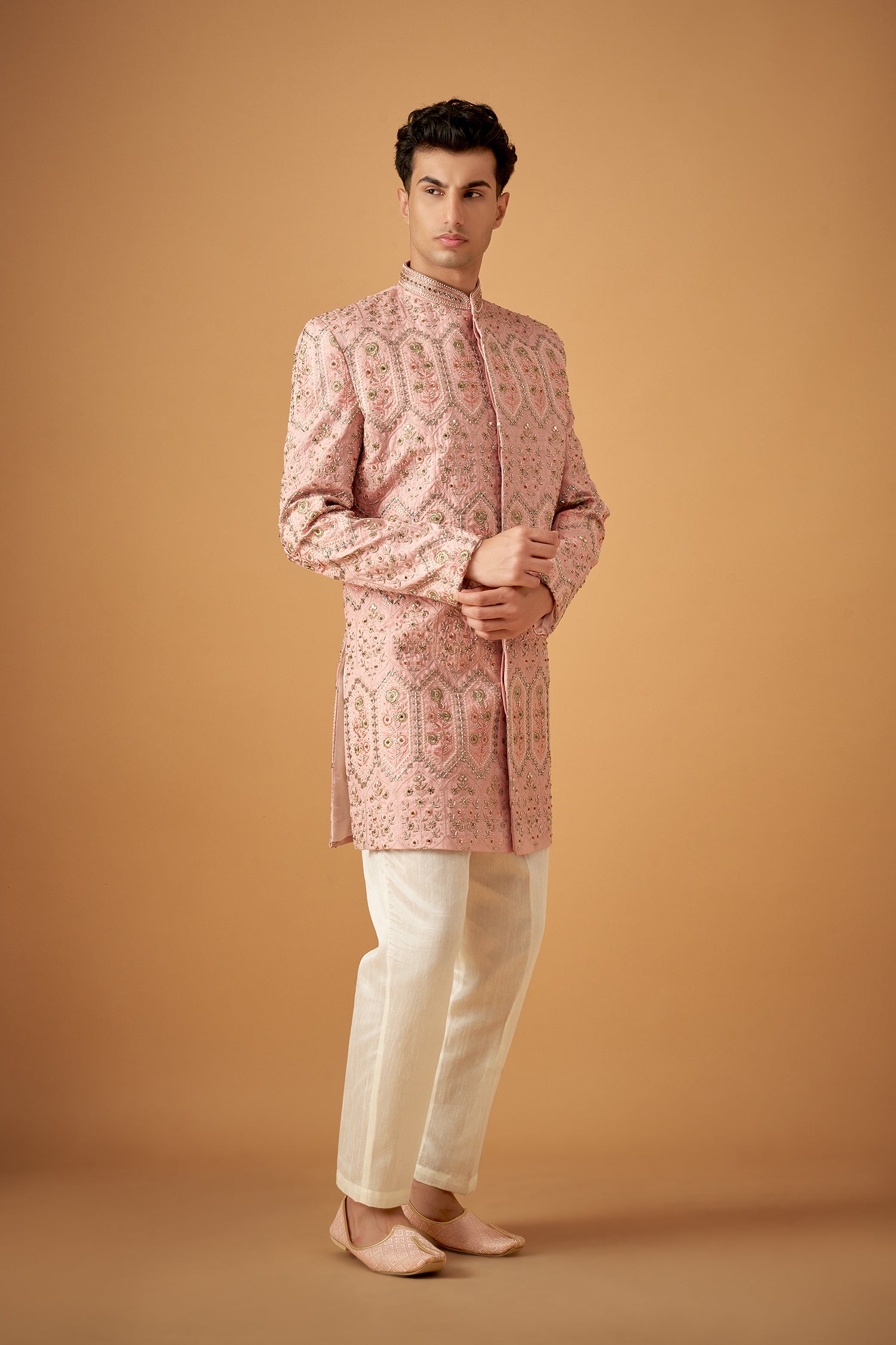 Pink Hand Embroidered Sherwani