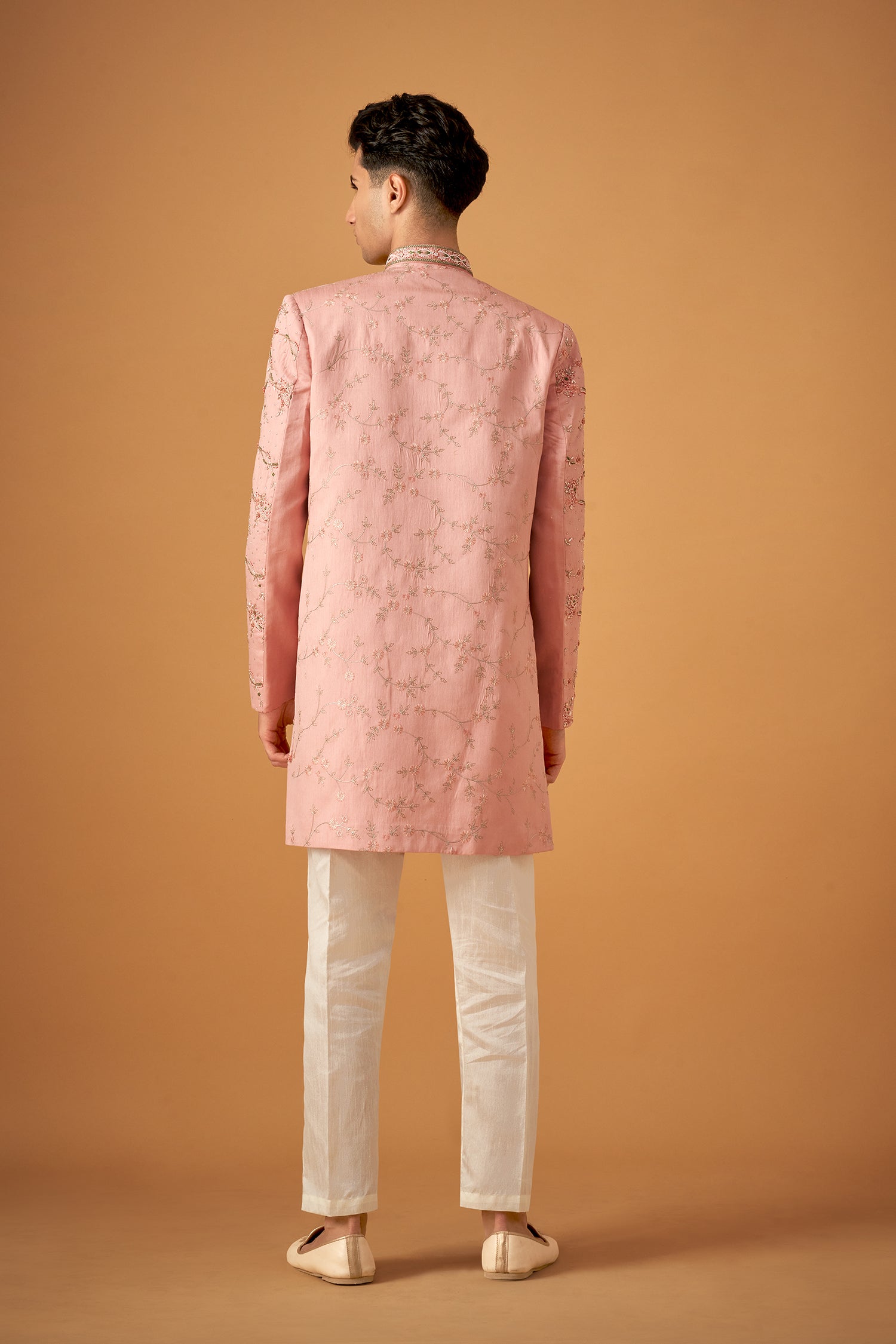 Dusty Rose Sherwani With Handwork Embellishments