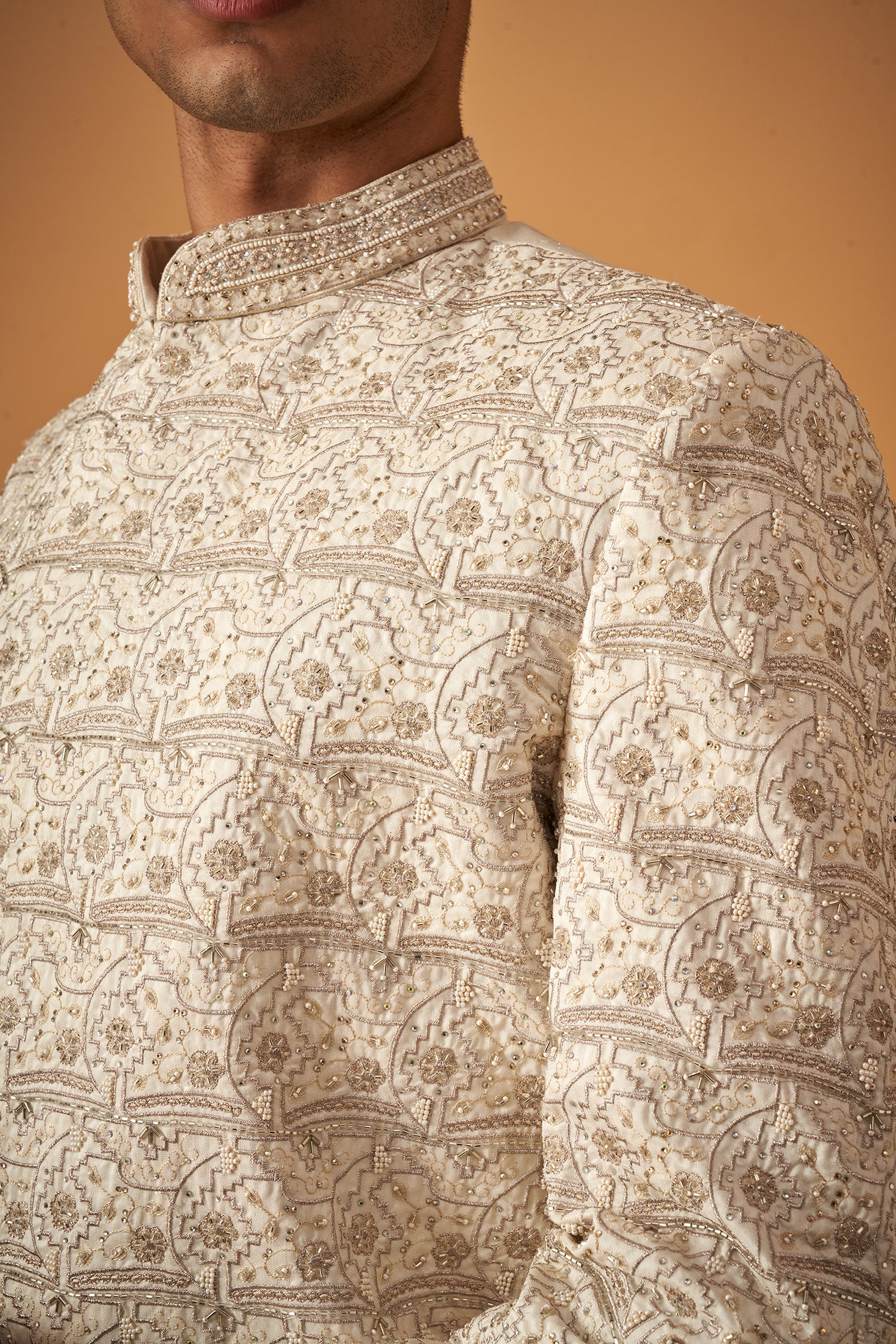 Exquisite White Sherwani Set With Hand Work