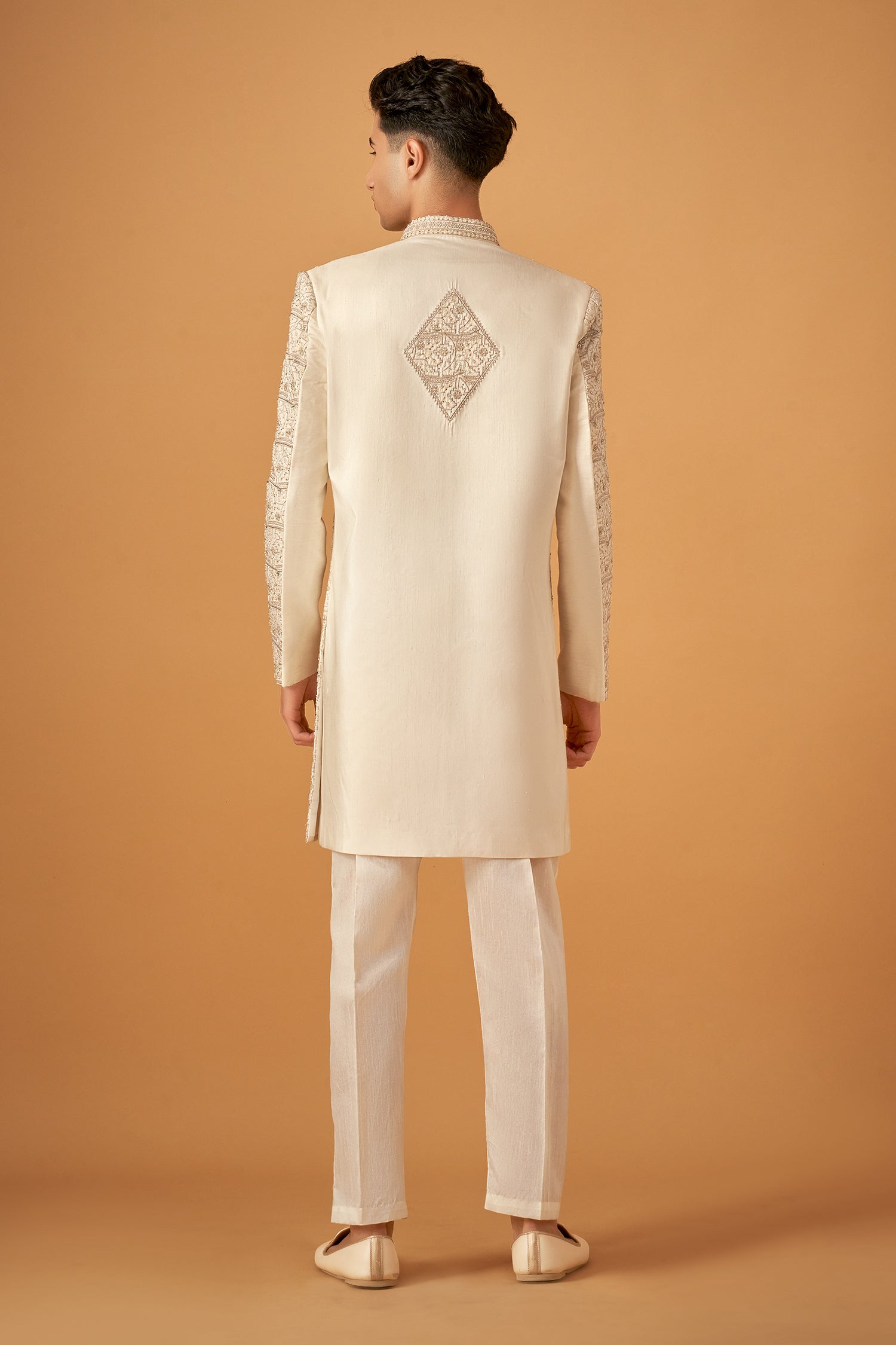 Exquisite White Sherwani Set With Hand Work