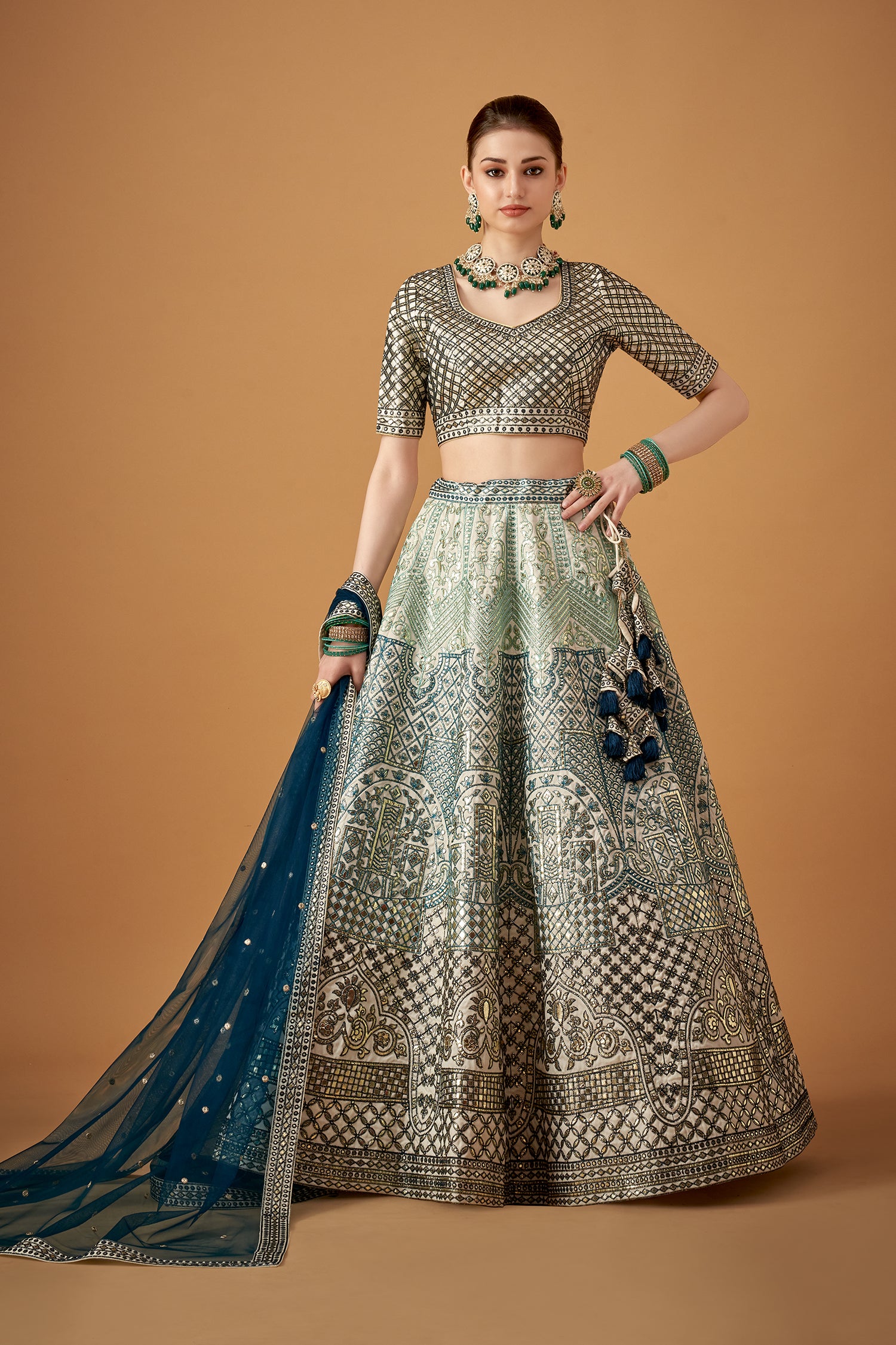 Blue Ombre Embroidered Lehenga with Gotta Work