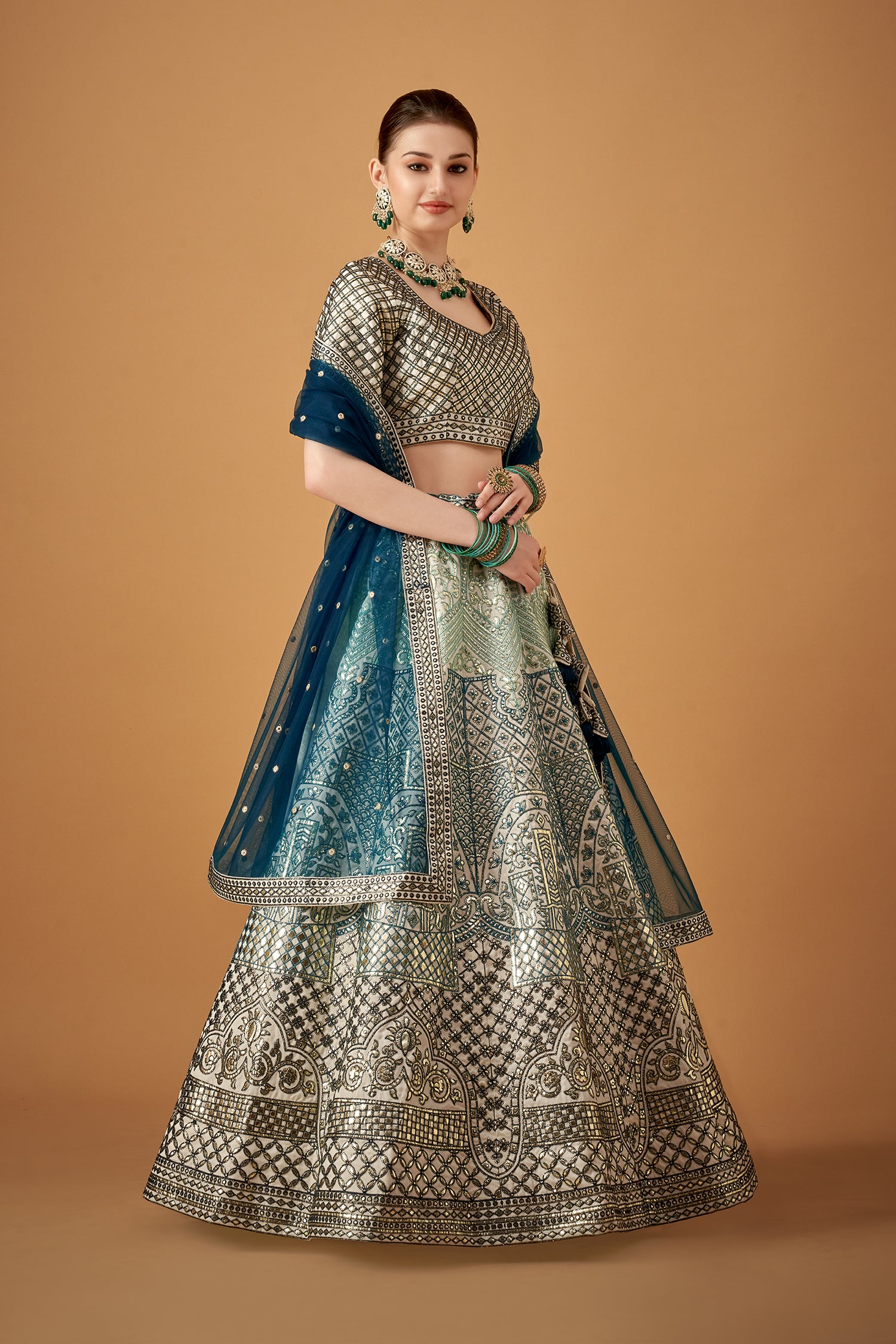 Blue Ombre Embroidered Lehenga with Gotta Work