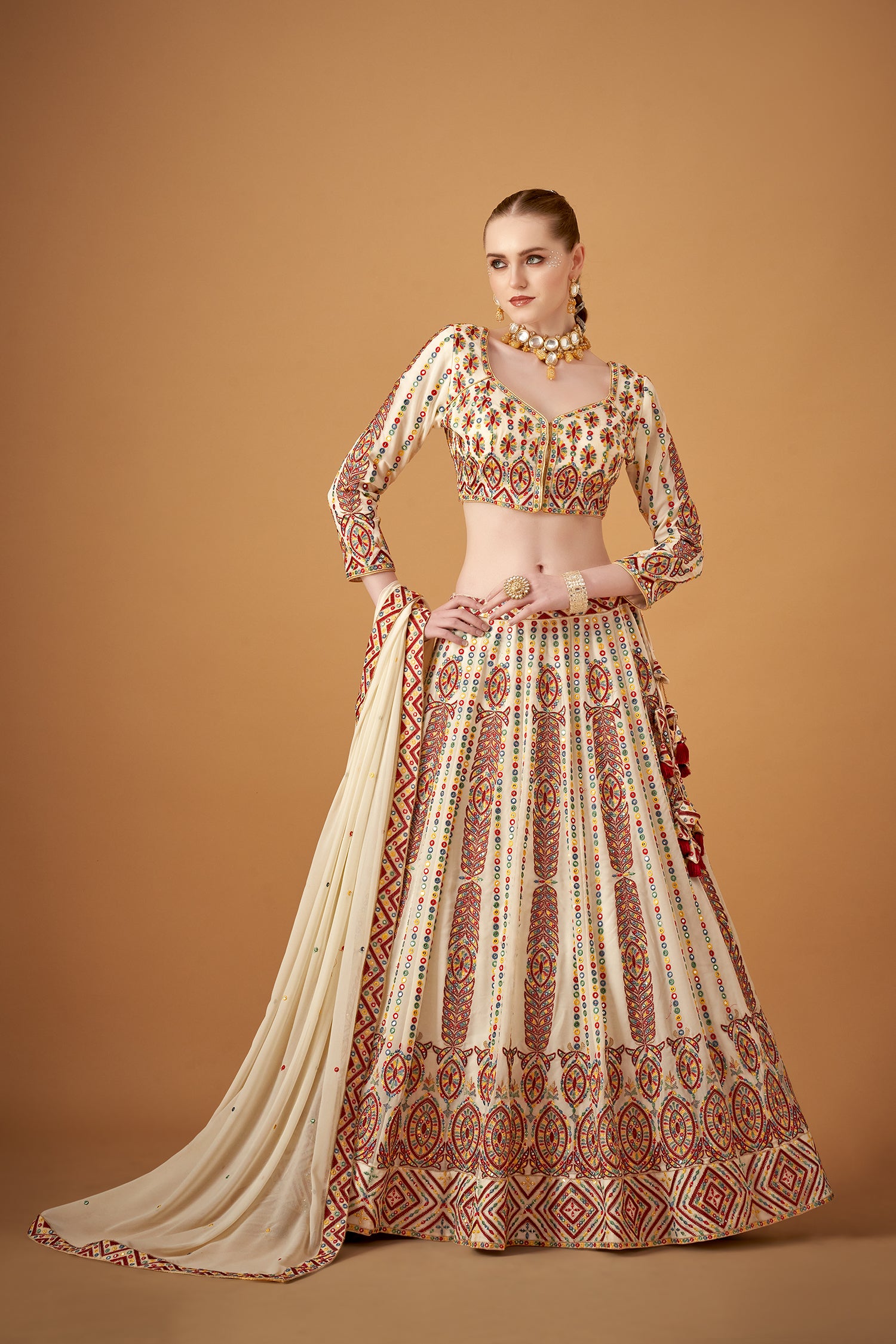 White Georgette Embroidered Lehenga Set