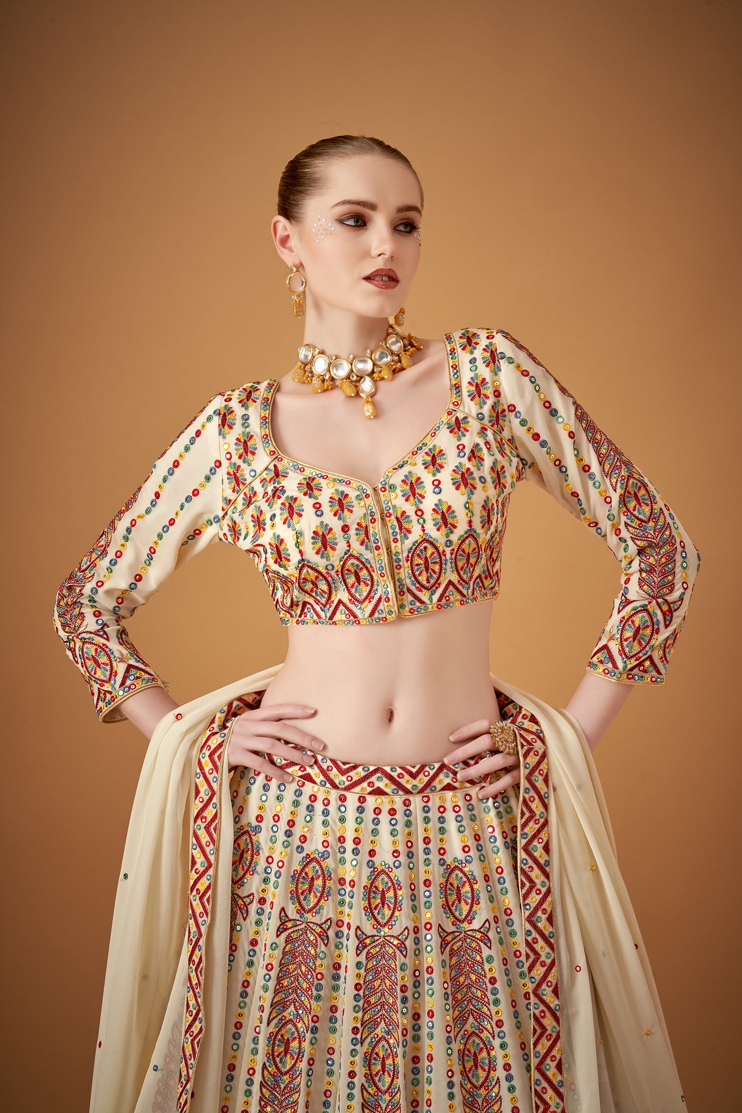 White Georgette Embroidered Lehenga Set