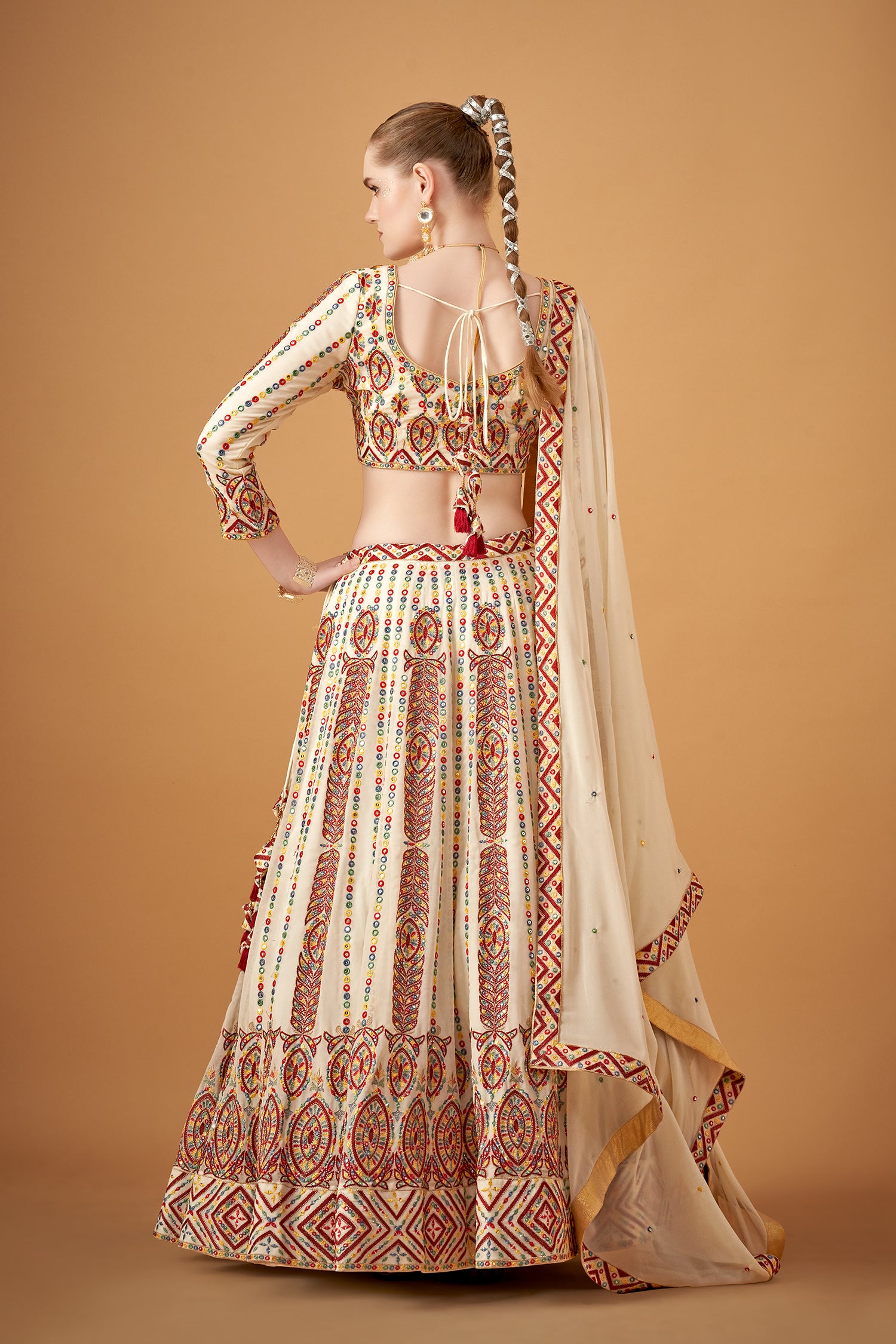 White Georgette Embroidered Lehenga Set