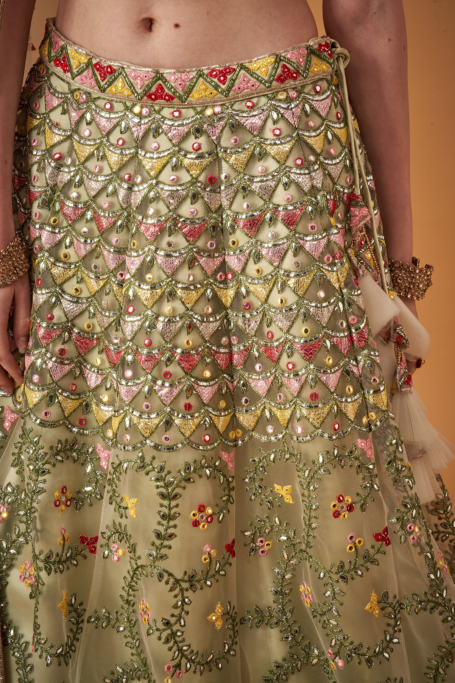 Citrus Green Embroidered Lehenga Set With Silver Foil Embellishments