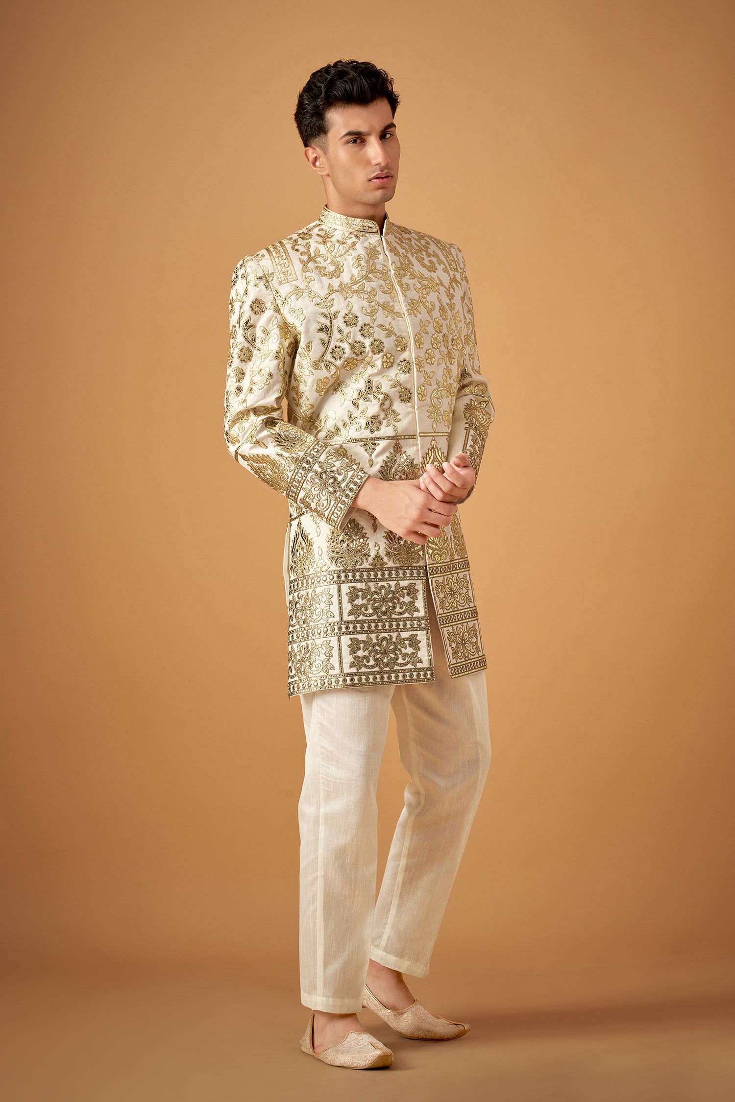 Vibrant Green Ombre Embroidered Sherwani With Gotta Work