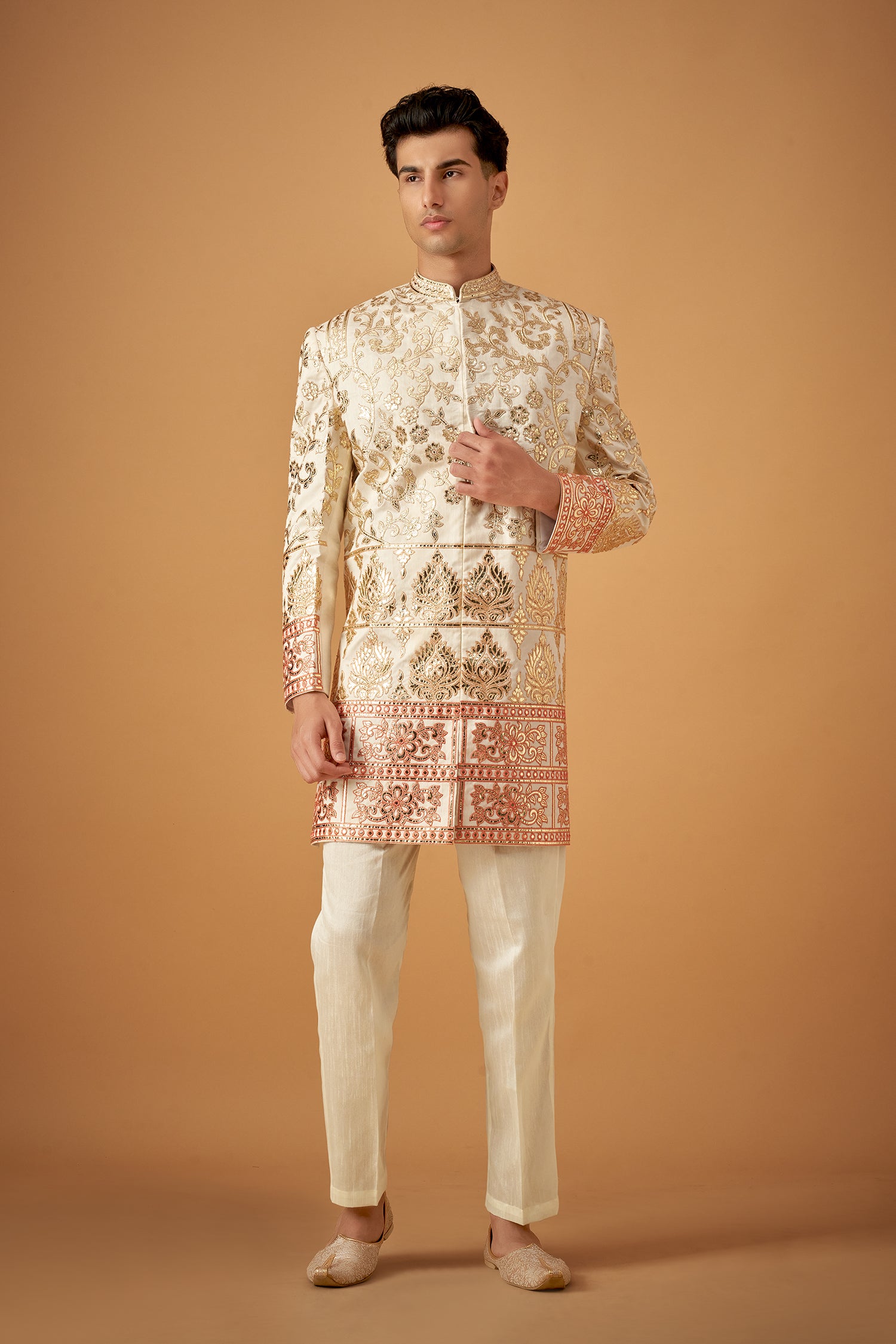 Peach Ombre Embroidered Sherwani With Gotta Work