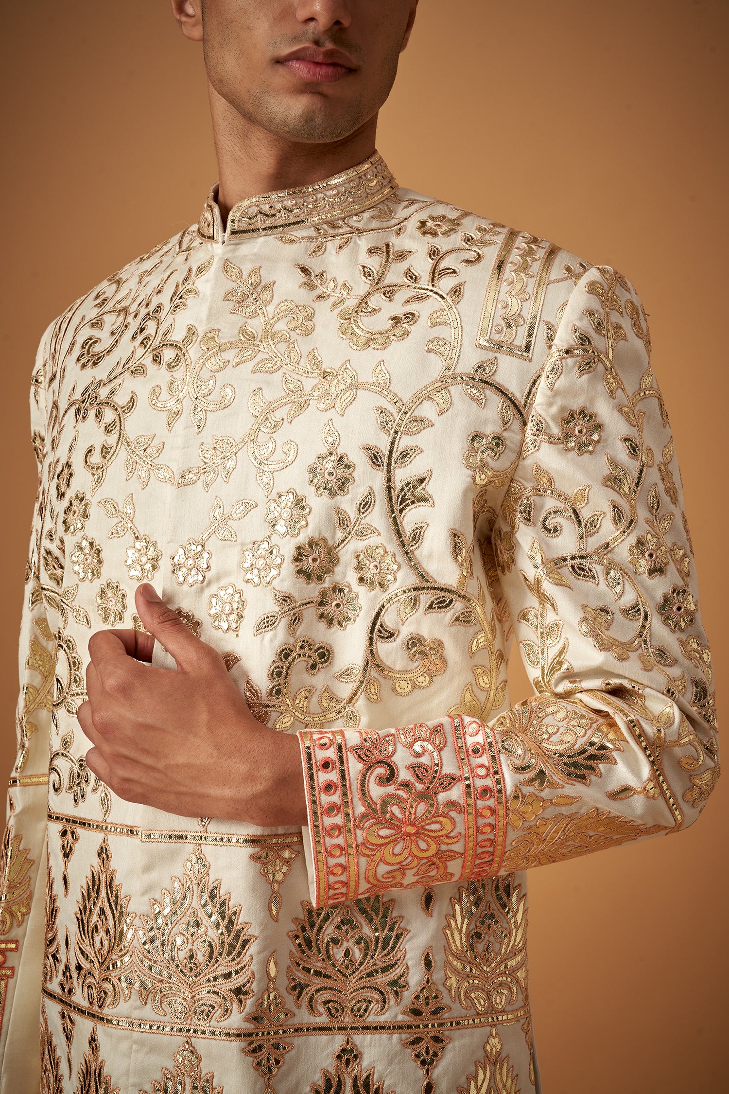 Peach Ombre Embroidered Sherwani With Gotta Work