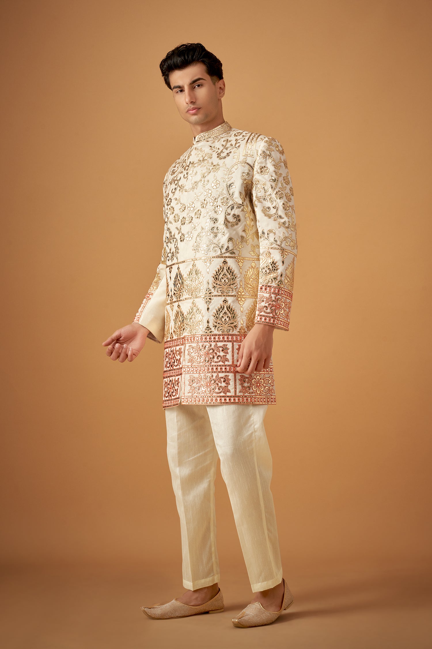 Peach Ombre Embroidered Sherwani With Gotta Work