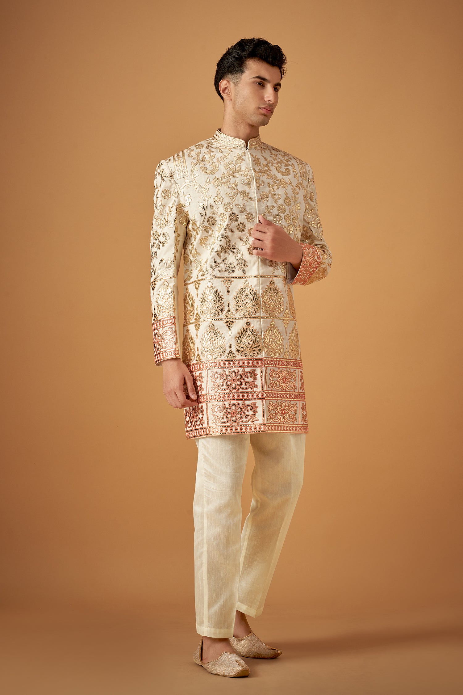 Peach Ombre Embroidered Sherwani With Gotta Work