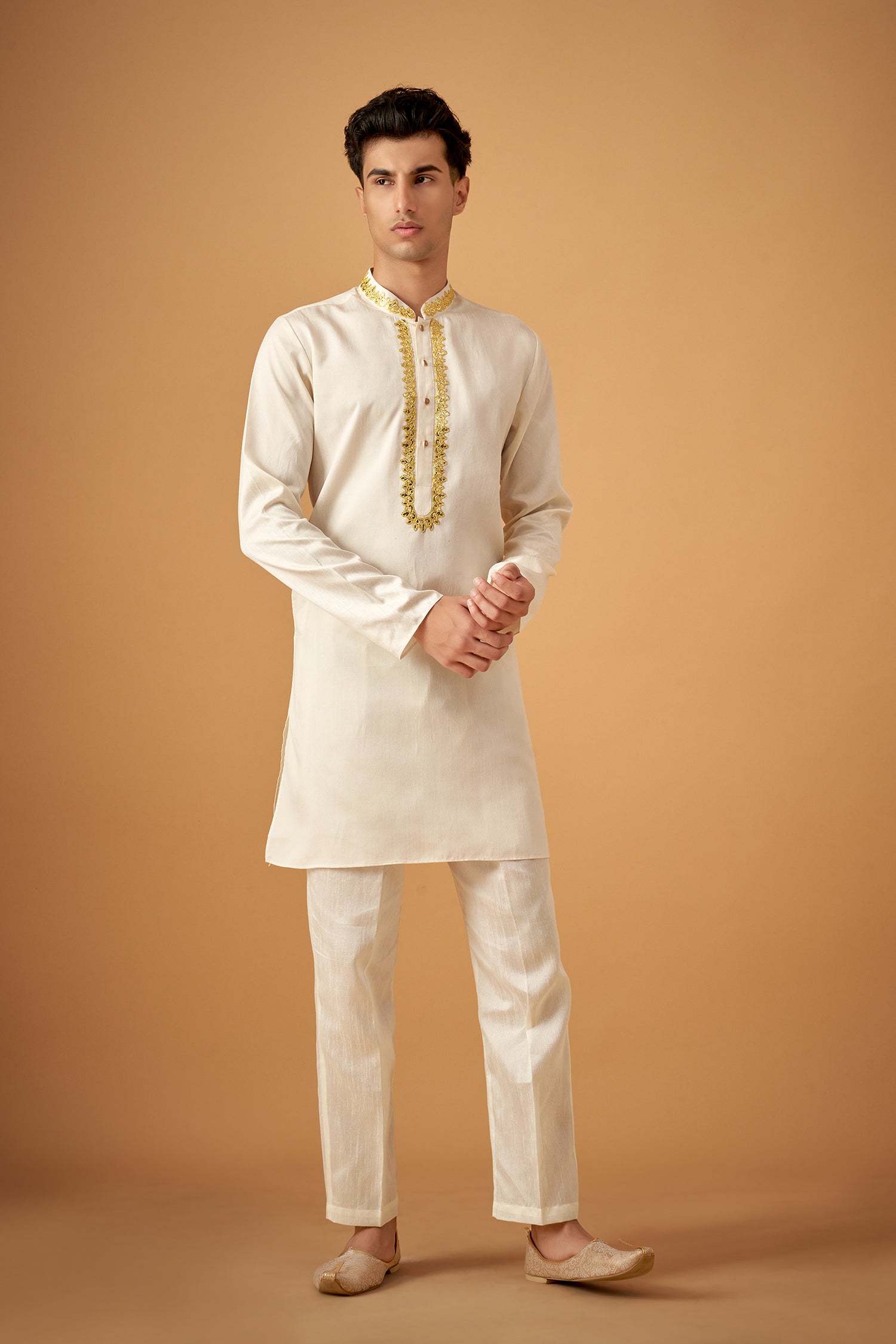Yellow Ombre Embroidered Sherwani Jacket And Kurta Set