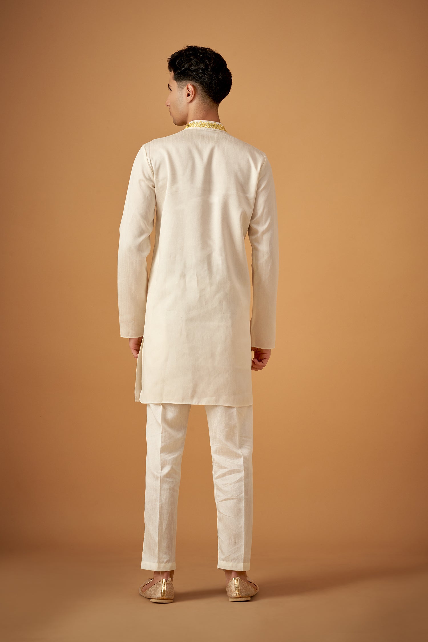 Yellow Ombre Embroidered Sherwani Jacket And Kurta Set