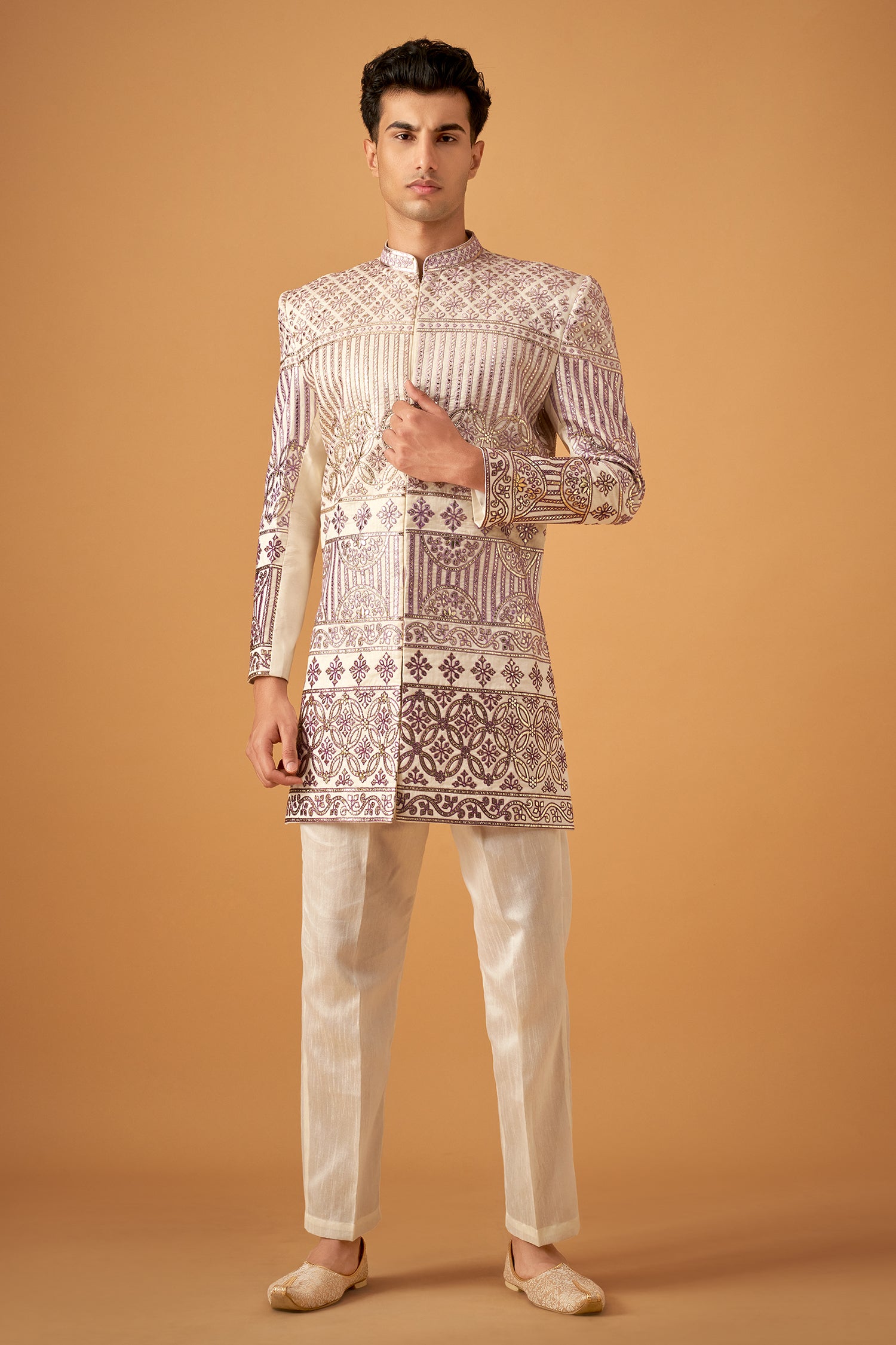 Lilaac Purple Embroidered Sherwani With Gotta Work