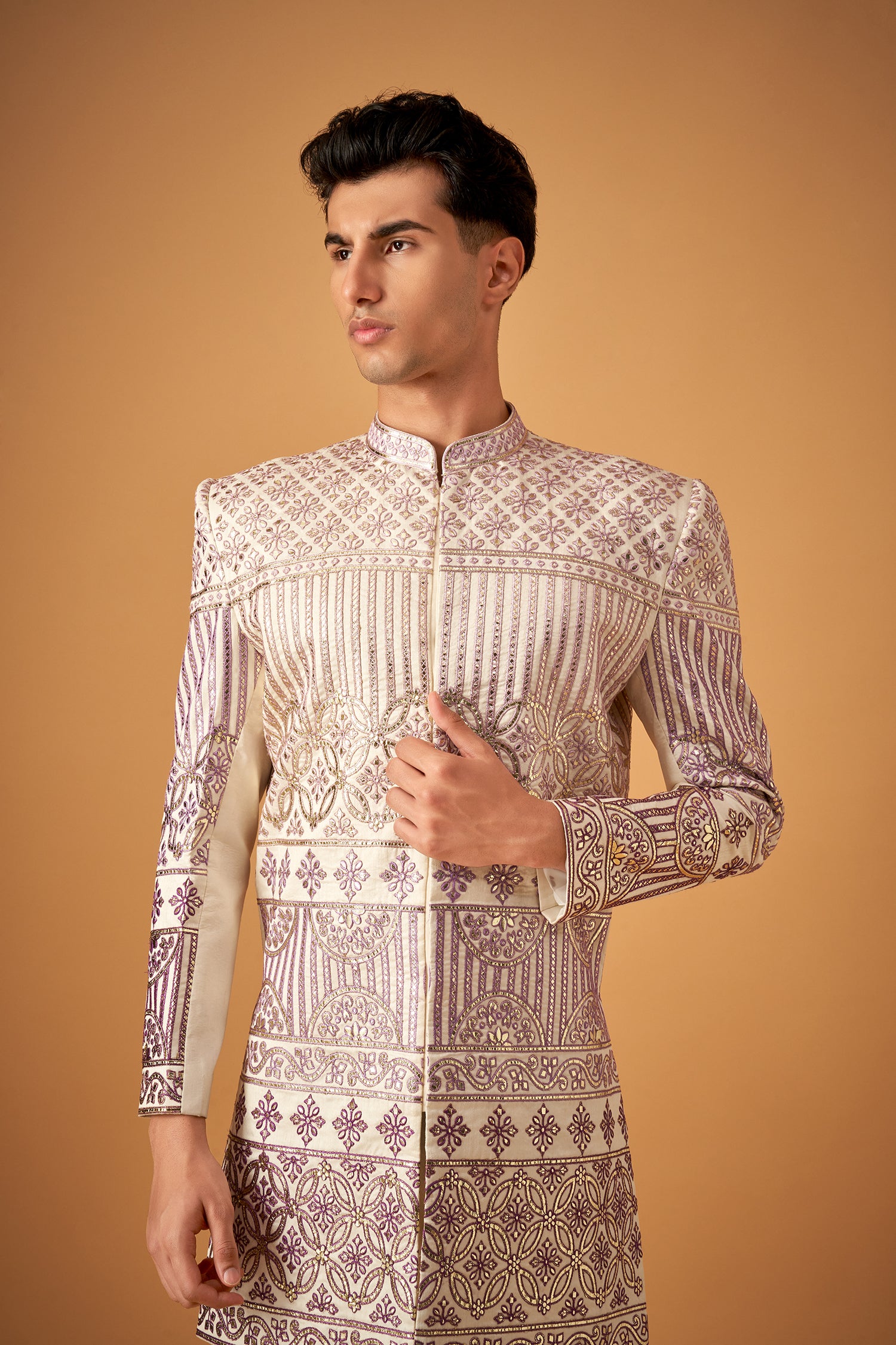 Lilaac Purple Embroidered Sherwani With Gotta Work