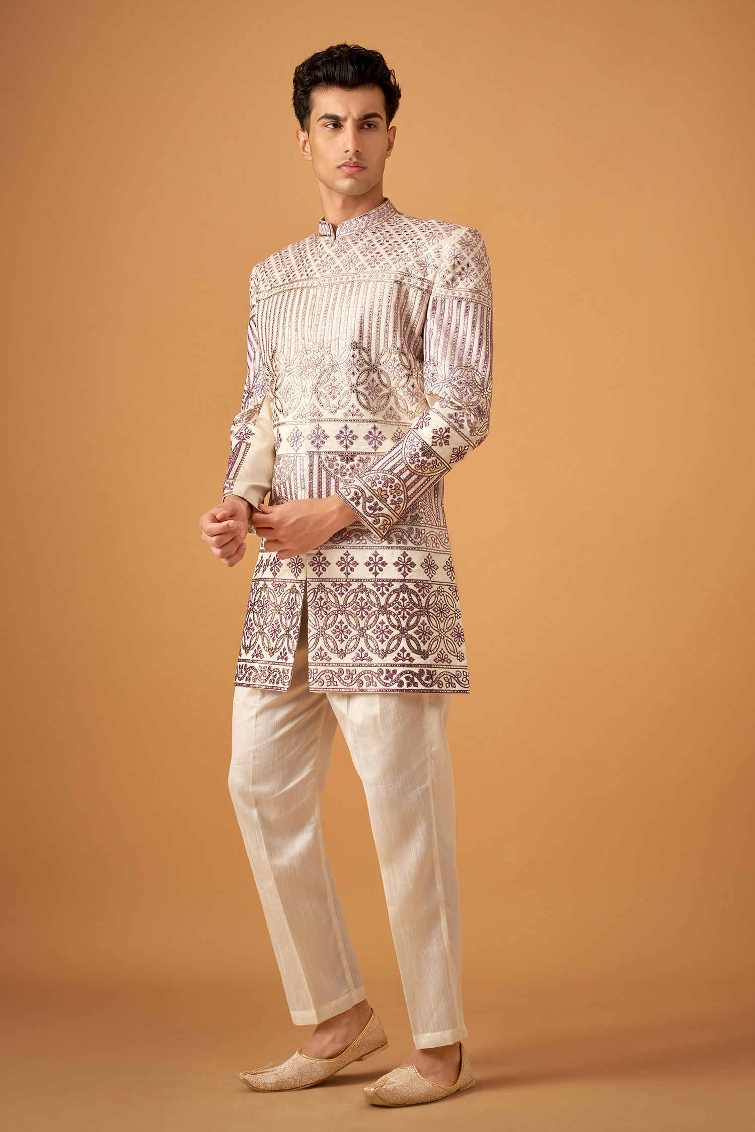 Lilaac Purple Embroidered Sherwani With Gotta Work