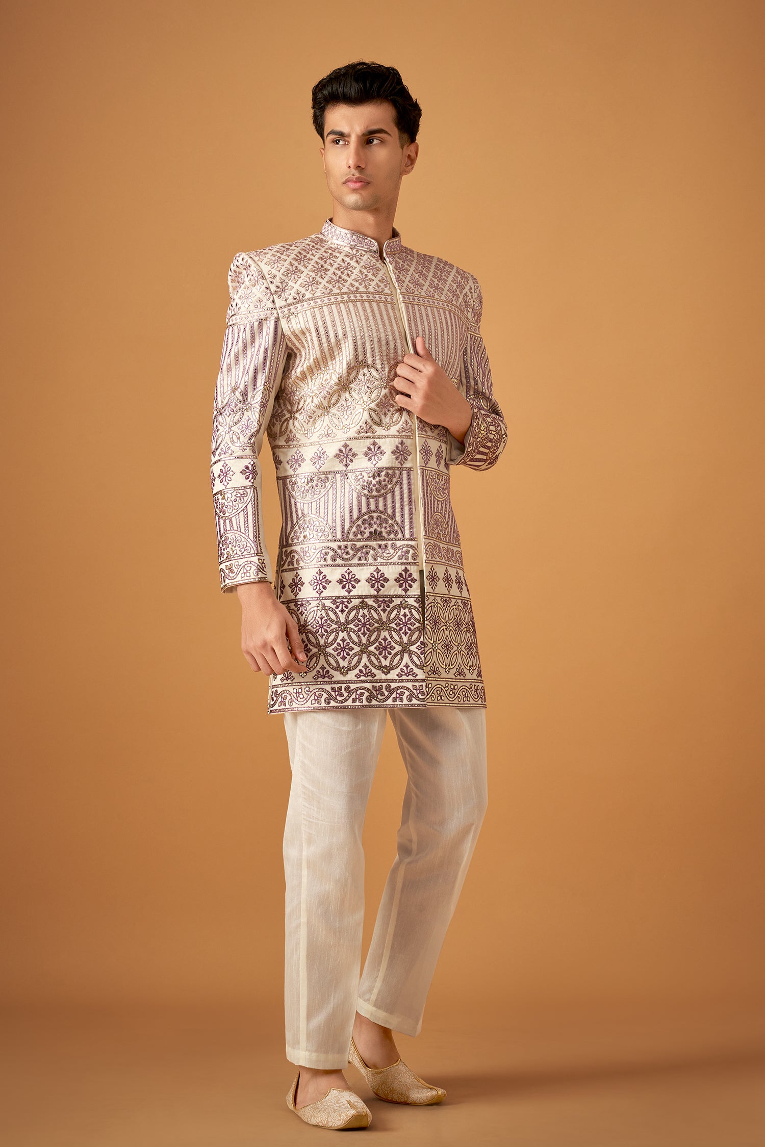 Lilaac Purple Embroidered Sherwani With Gotta Work