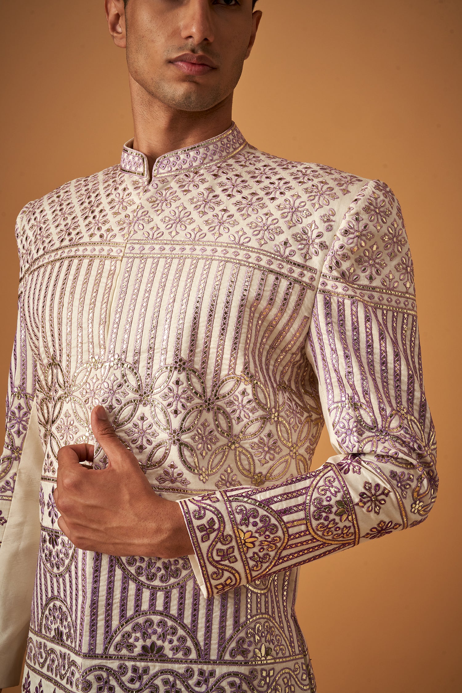 Lilaac Purple Embroidered Sherwani With Gotta Work