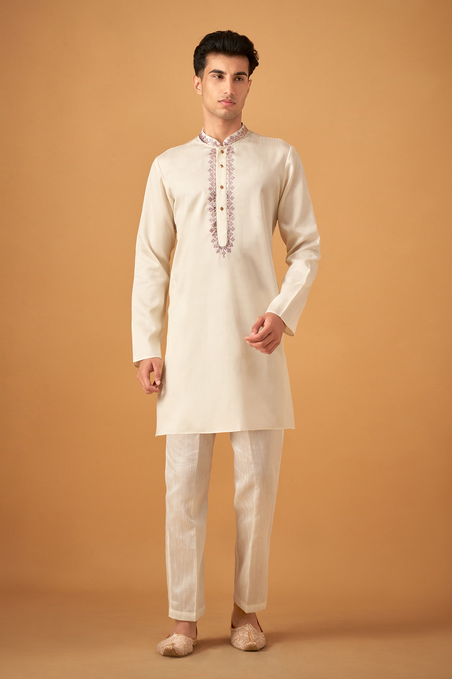 Lilaac Embroidered Sherwani Jacket And Kurta Set With Gotta Work