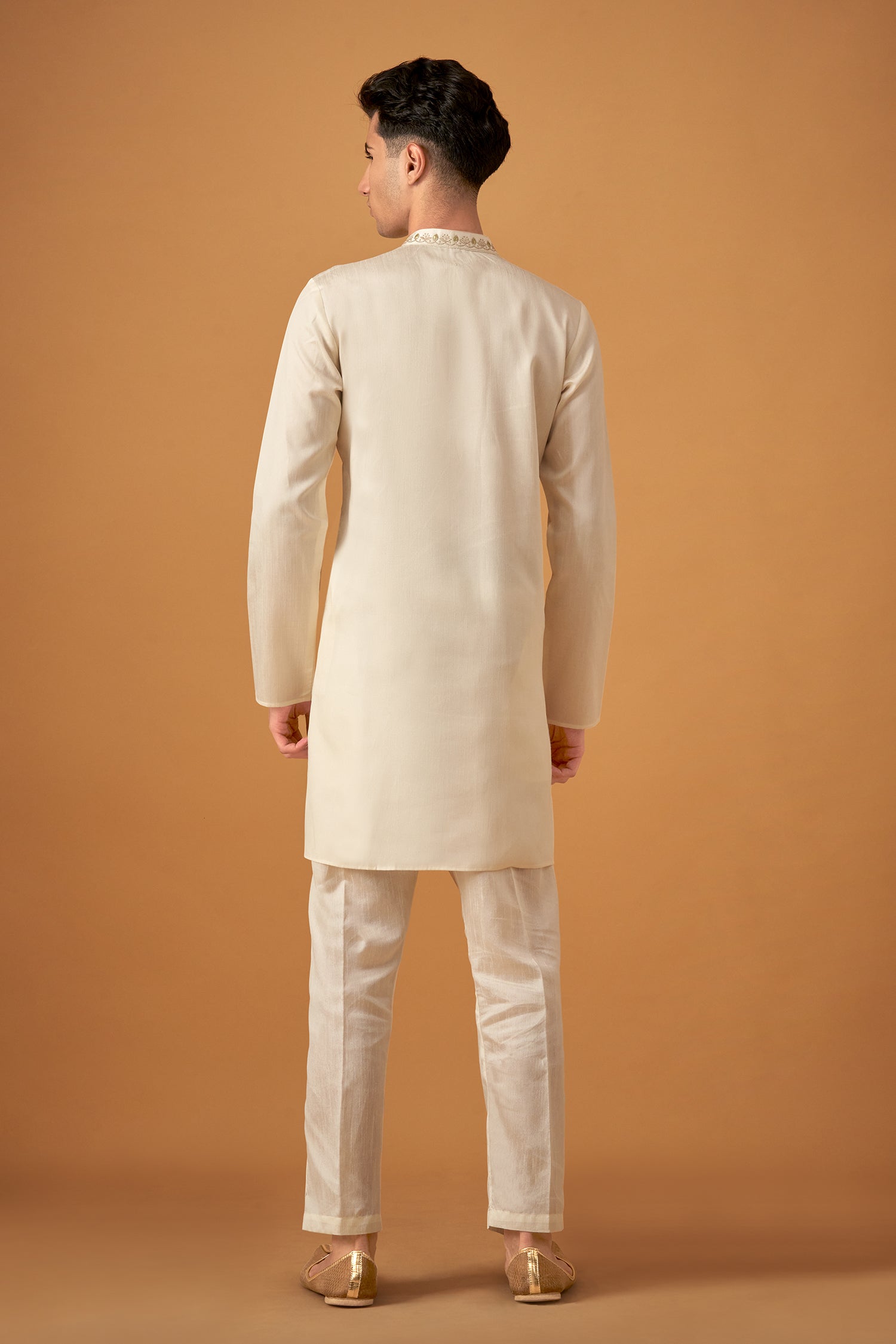 Olive Embroidered Sherwani Jacket And Kurta Set