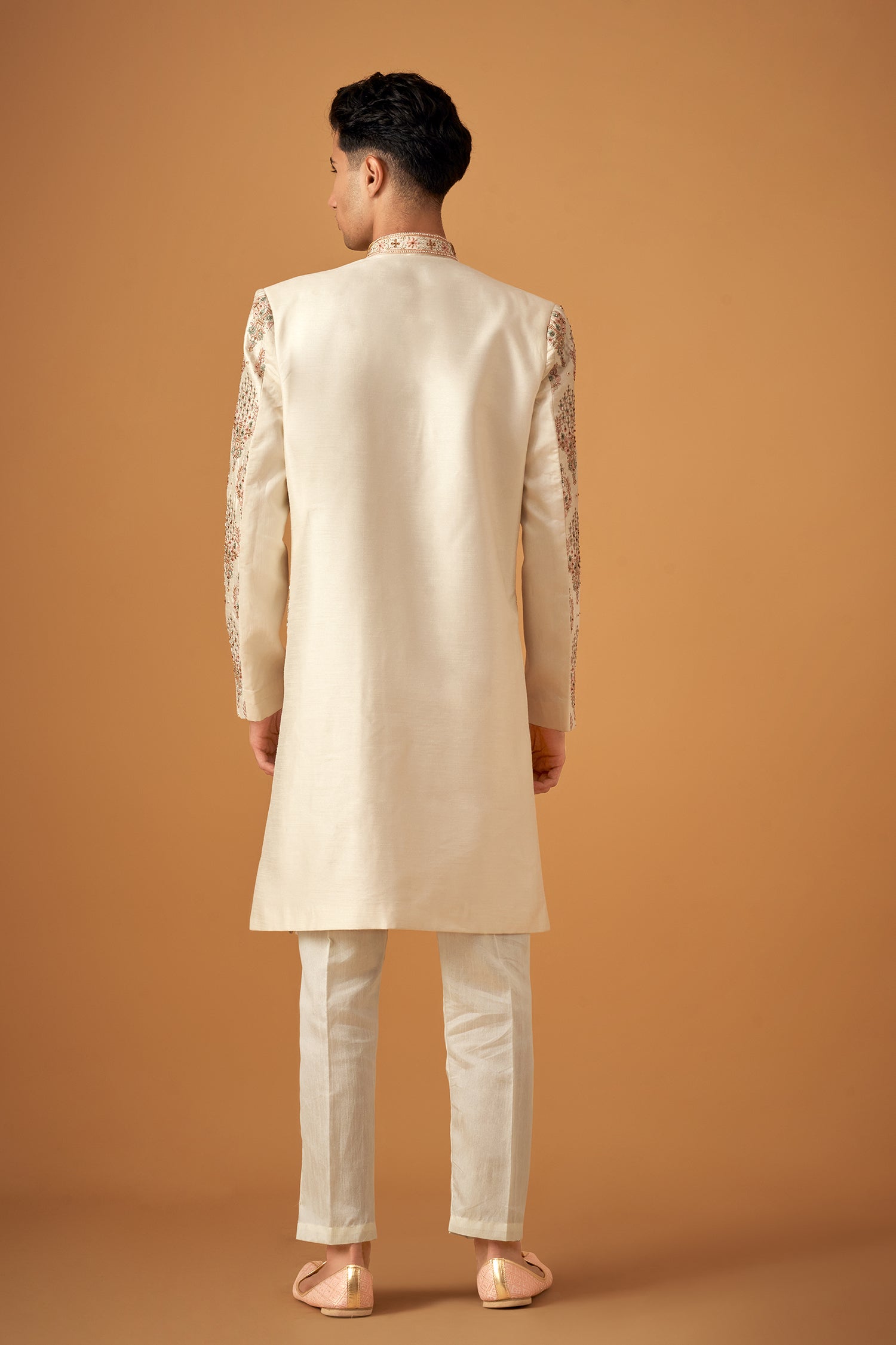 Offwhite Sherwani With Resham And Handwork Embellishments