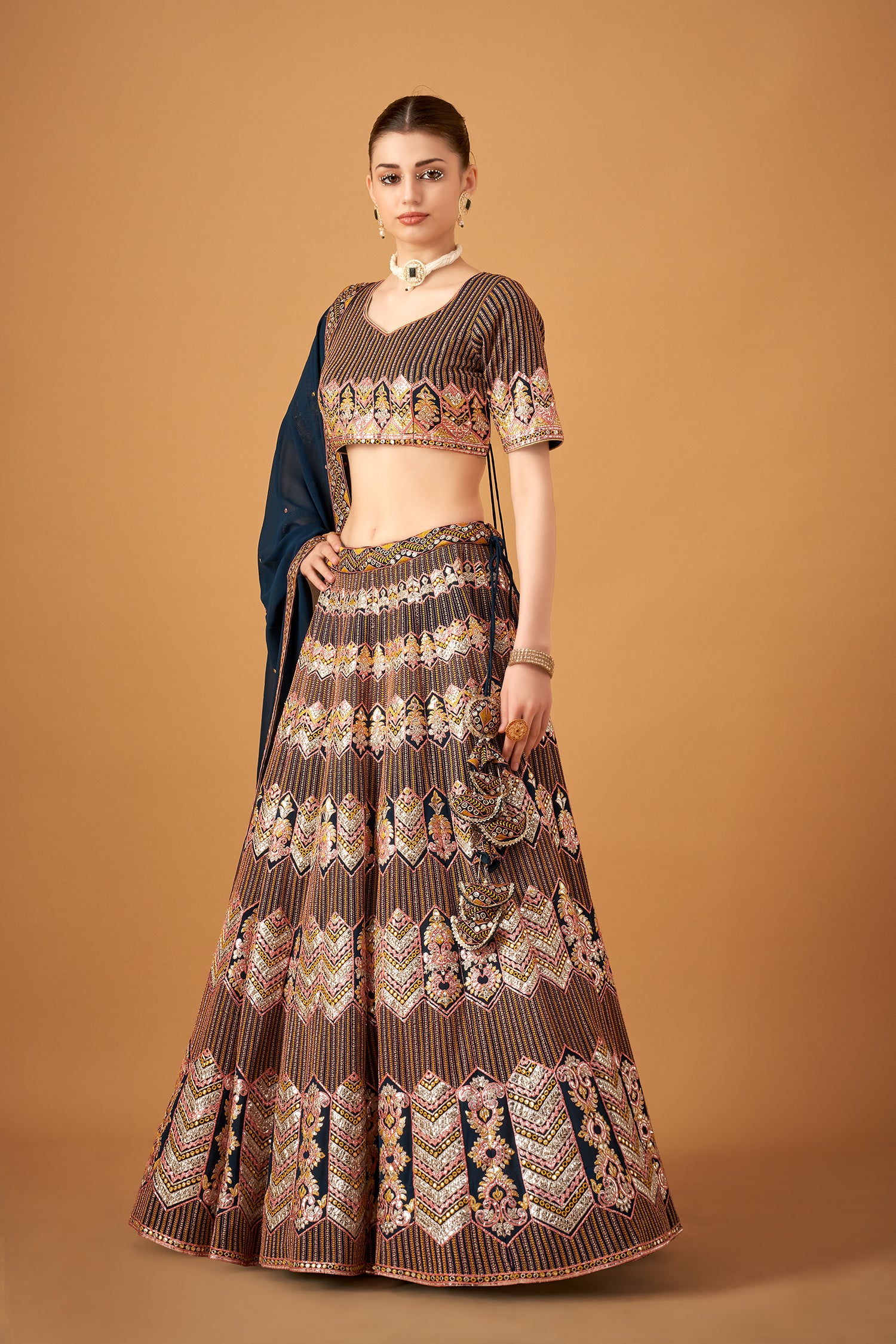 Stunning Blue Georgette Embroidered Lehenga Set