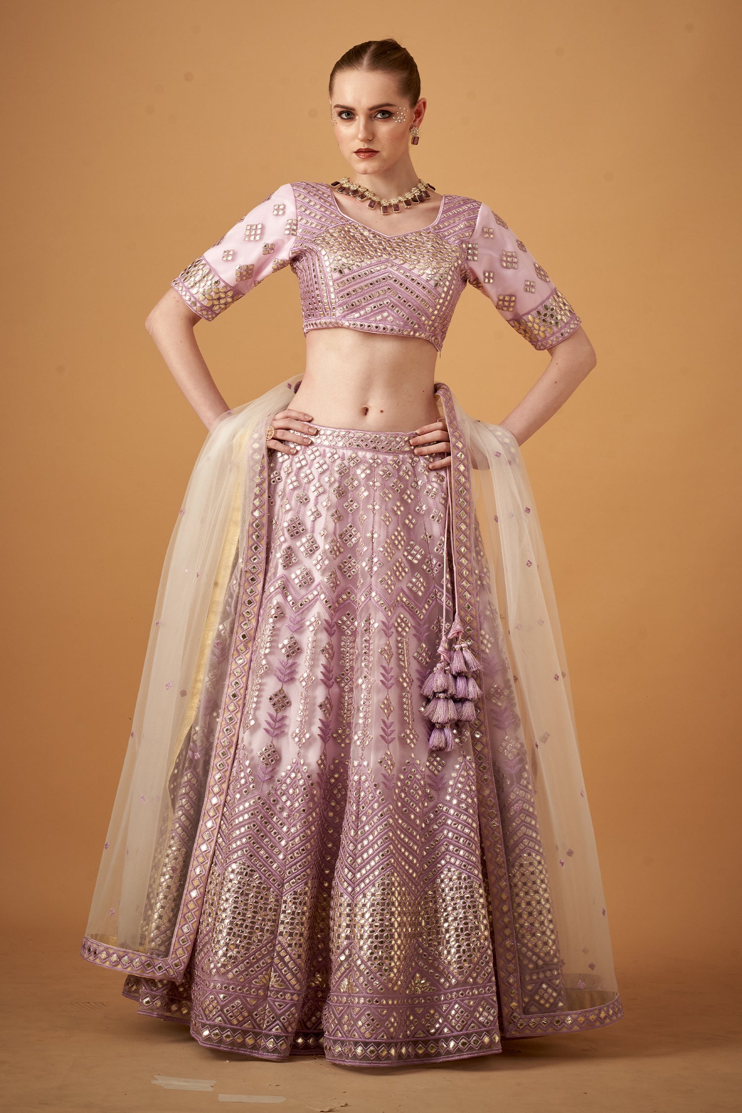 Lavender Purple Embroidered Lehenga Set With Gotta Work