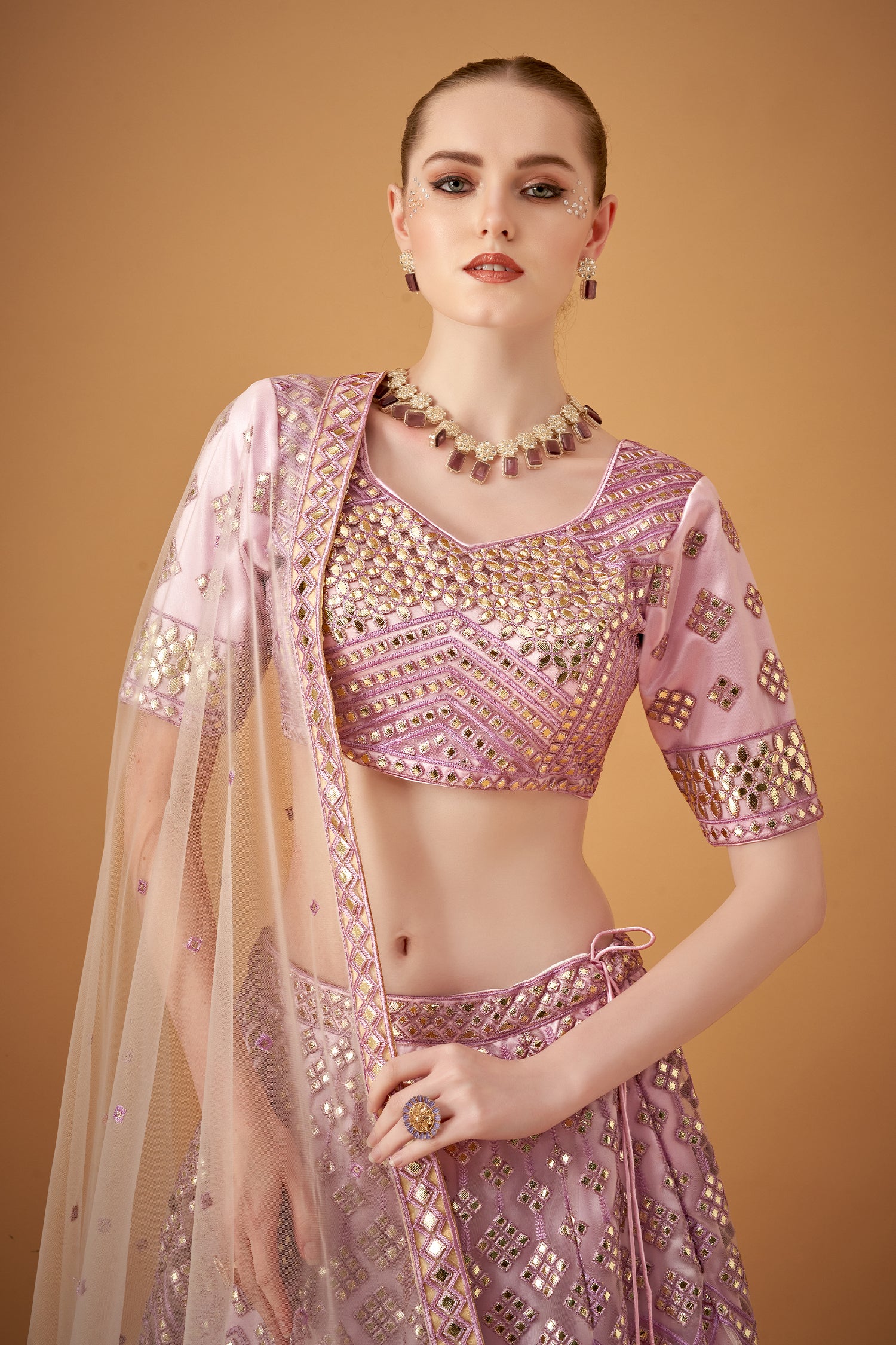 Lavender Purple Embroidered Lehenga Set With Gotta Work